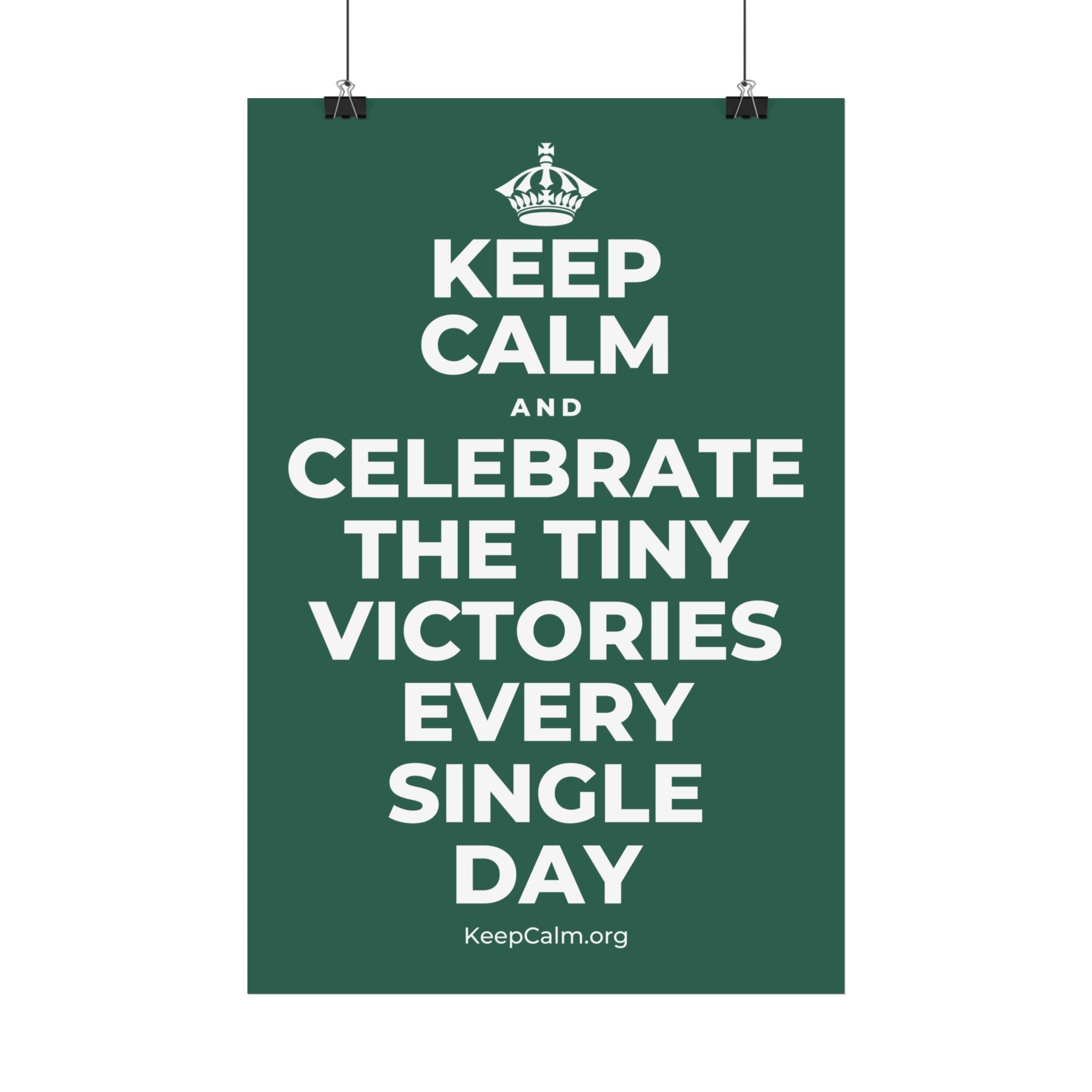 KEEP CALM AND CELEBRATE THE TINY VICTORIES EVERY SINGLE DAY Satin Poster
