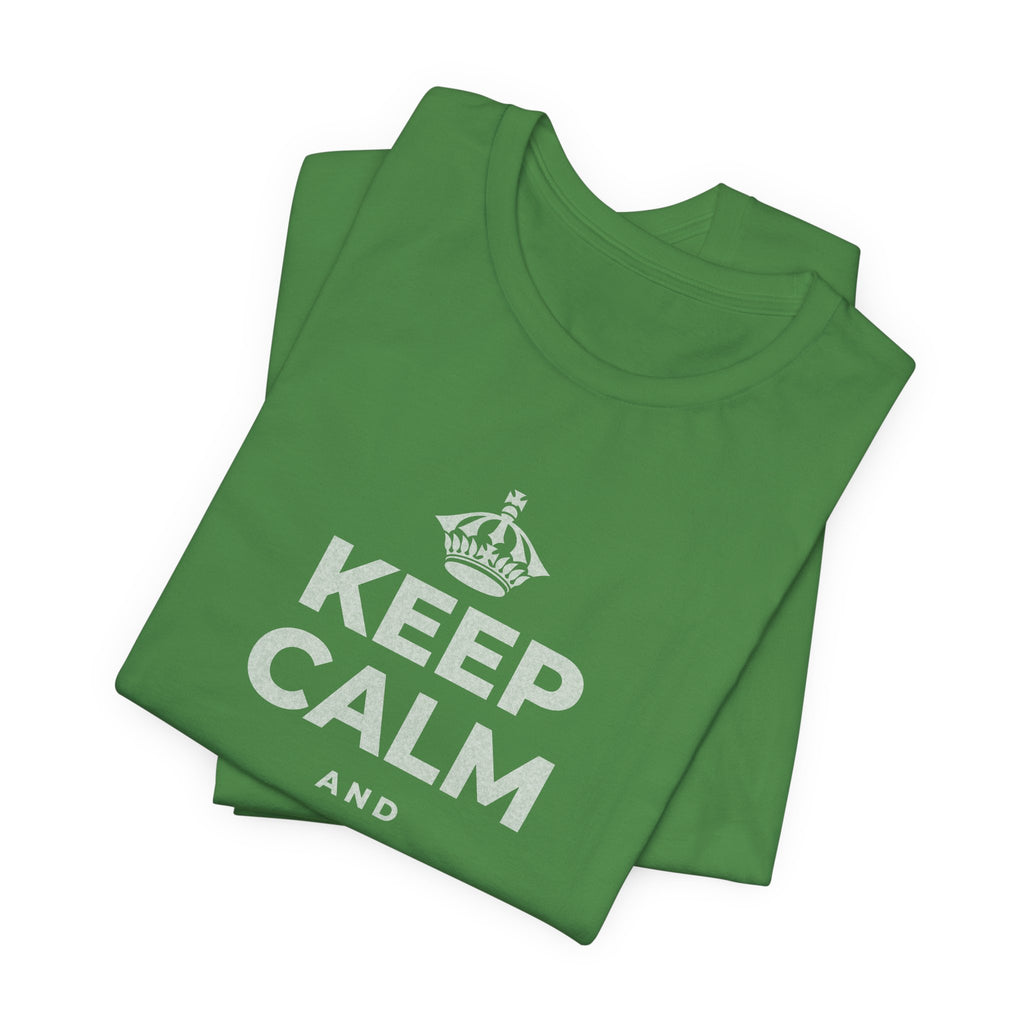 KEEP CALM AND MAKE THE CALL T-Shirt (Baby Blue–Silver)