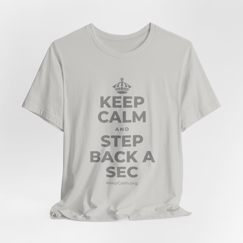 KEEP CALM AND STEP BACK A SEC T-Shirt (Baby Blue–Silver)
