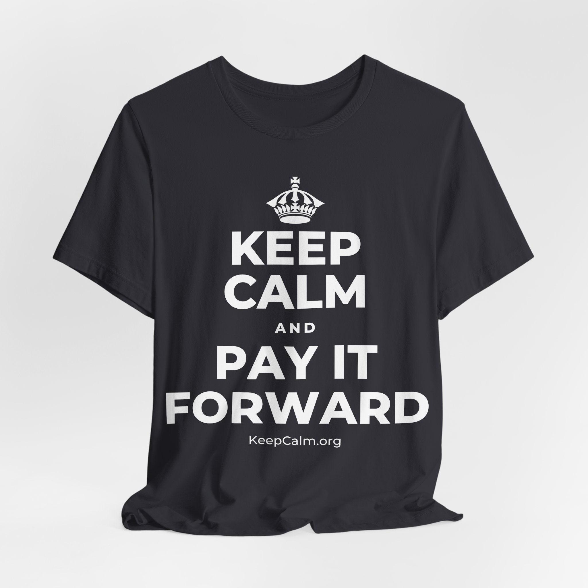 KEEP CALM AND PAY IT FORWARD T-Shirt (Baby Blue–Silver)