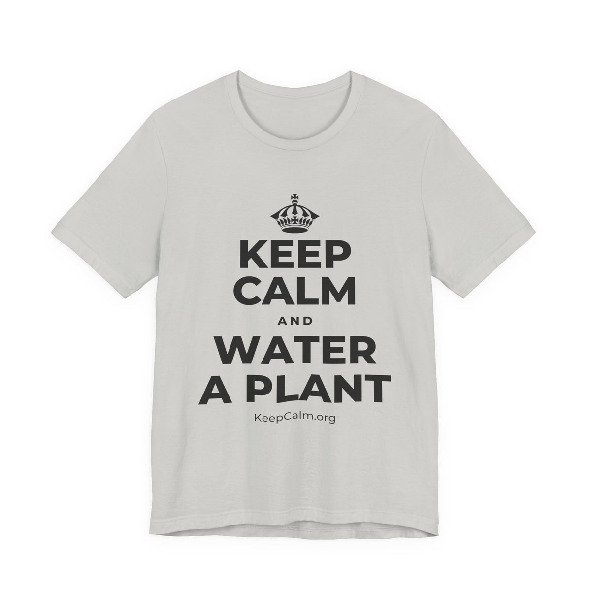 KEEP CALM AND WATER A PLANT T-Shirt (Baby Blue–Silver)