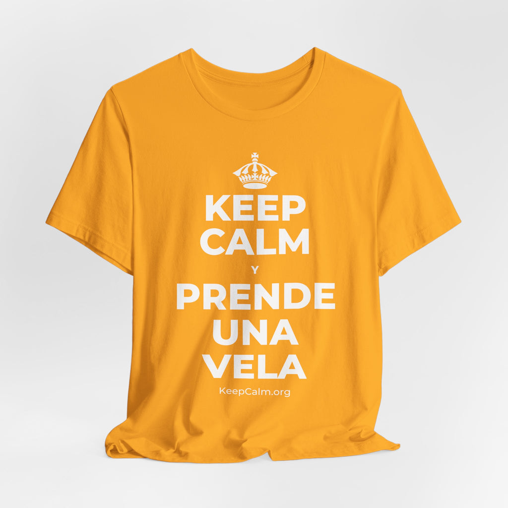 KEEP CALM Y PRENDE UNA VELA T-Shirt (Baby Blue–Silver)