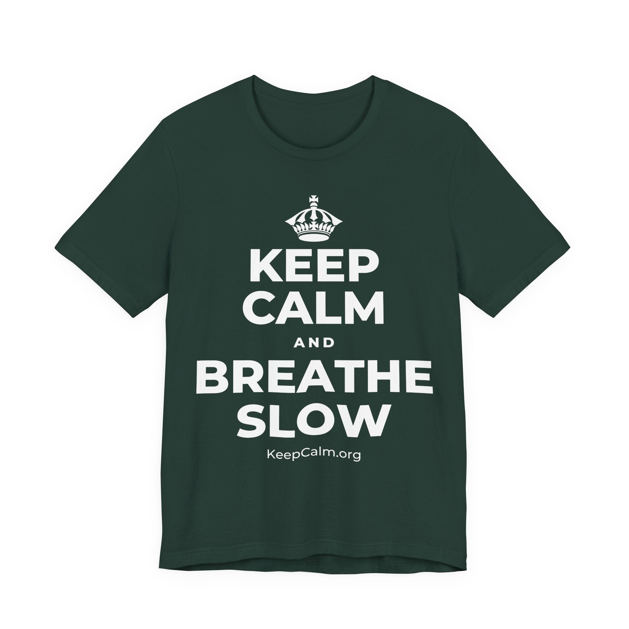 KEEP CALM AND BREATHE SLOW T-Shirt (White–Asphalt)