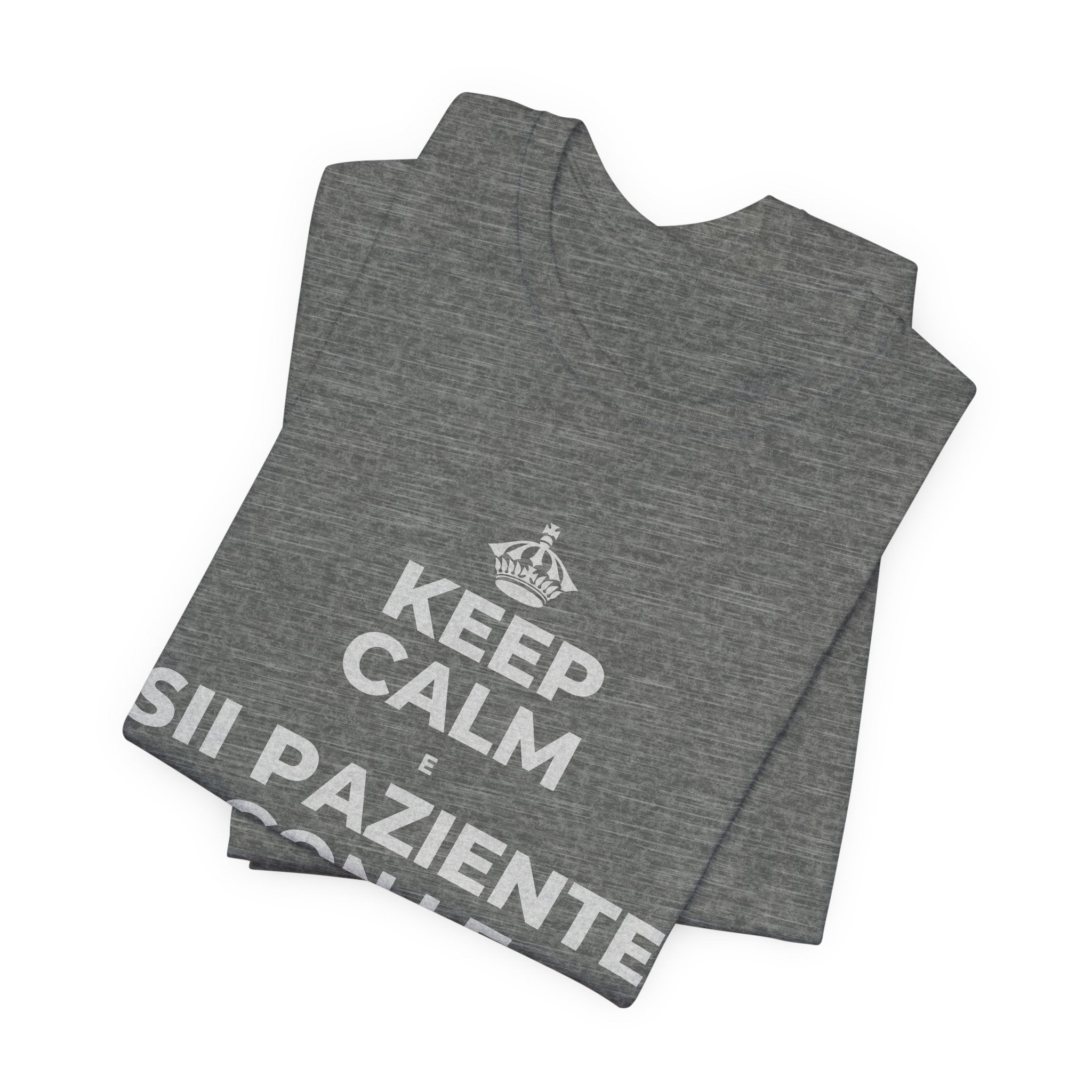 KEEP CALM E SII PAZIENTE CON LE NUOVE ABITUDINI T-Shirt (Baby Blue–Silver)
