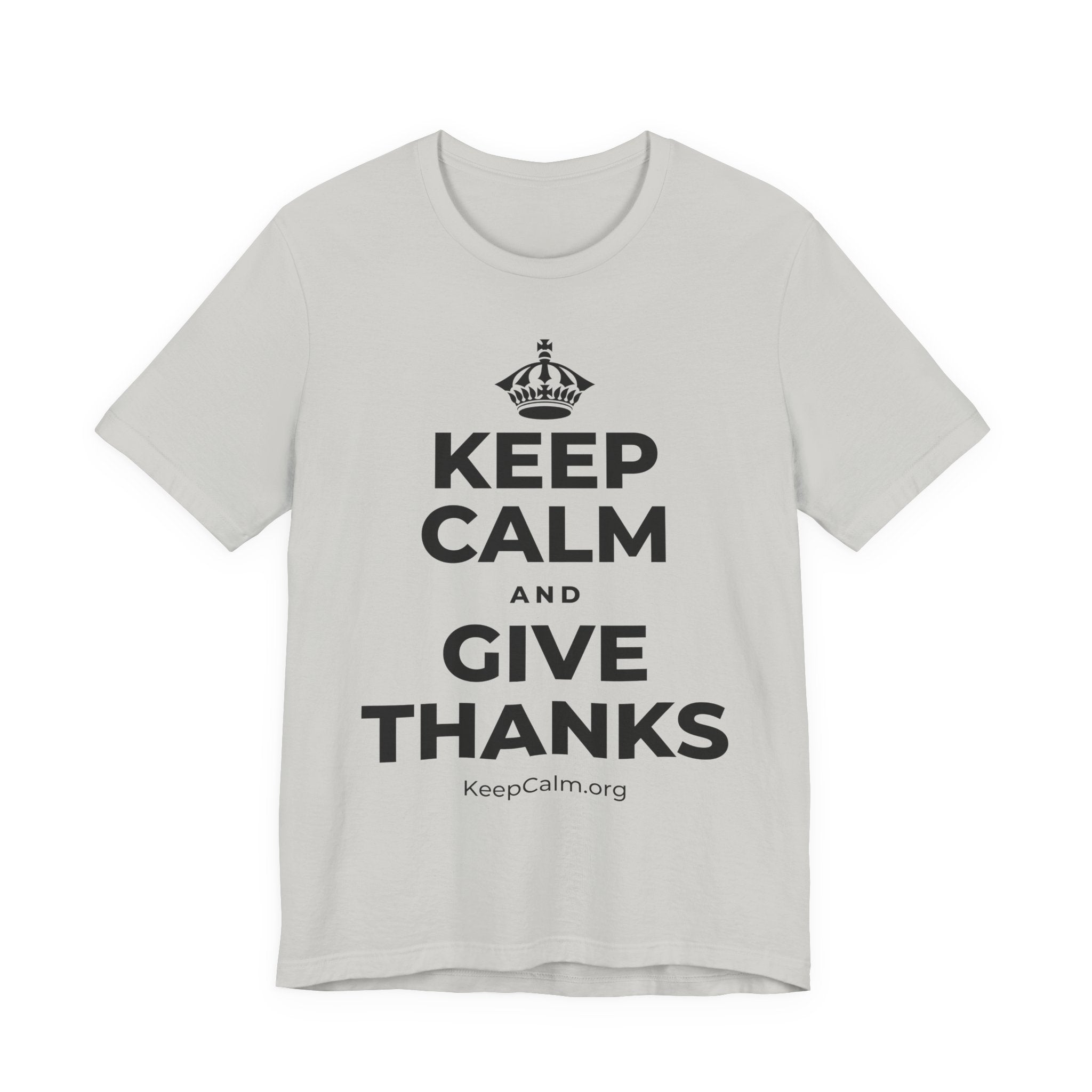 KEEP CALM AND GIVE THANKS T-Shirt (Baby Blue–Silver)