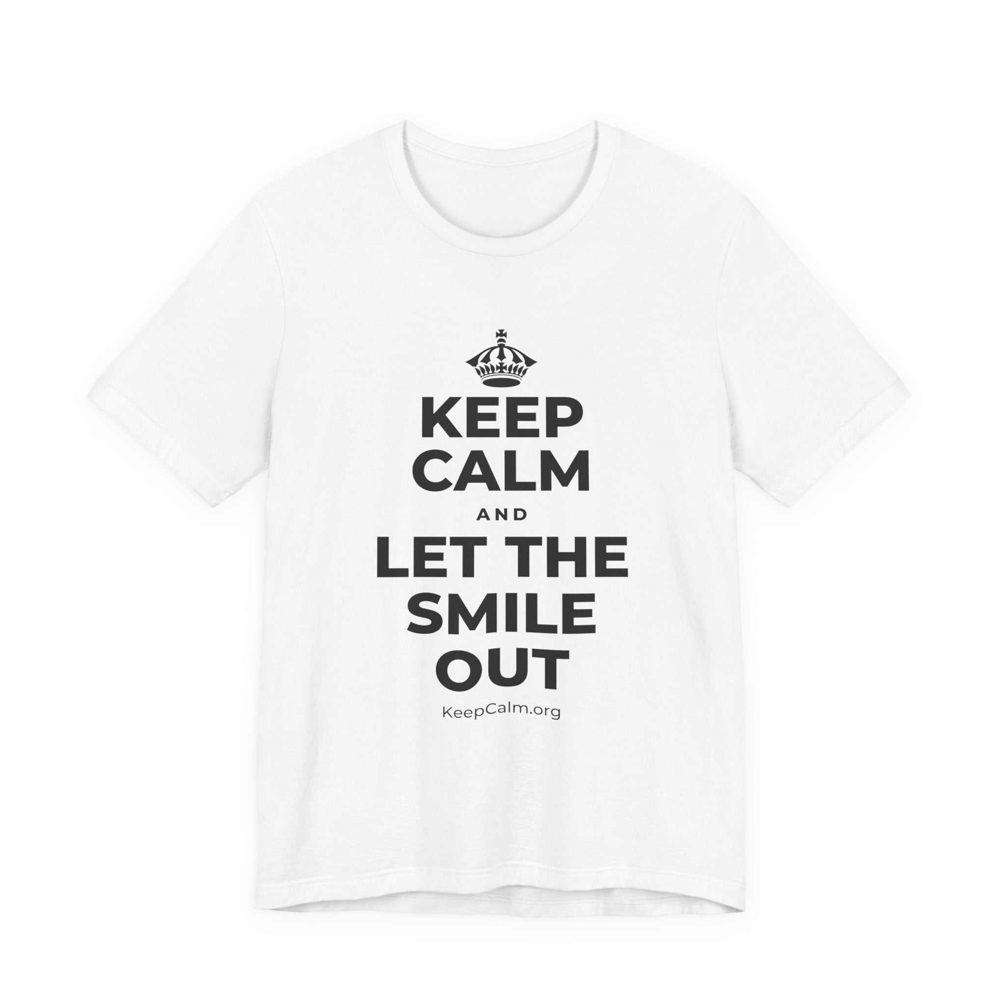 KEEP CALM AND LET THE SMILE OUT T-Shirt (White–Asphalt)
