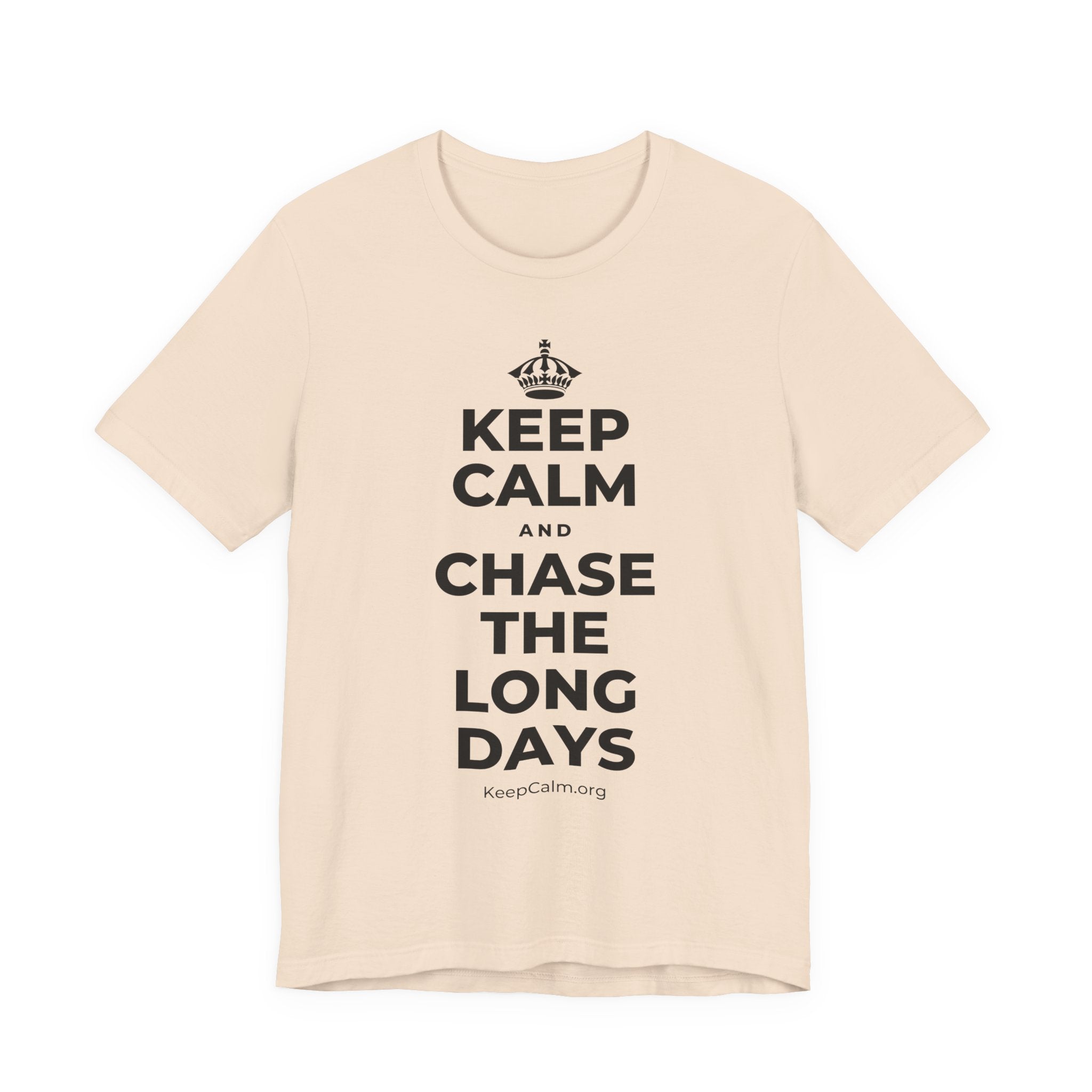 KEEP CALM AND CHASE THE LONG DAYS T-Shirt (Soft Cream–Heather Mauve)