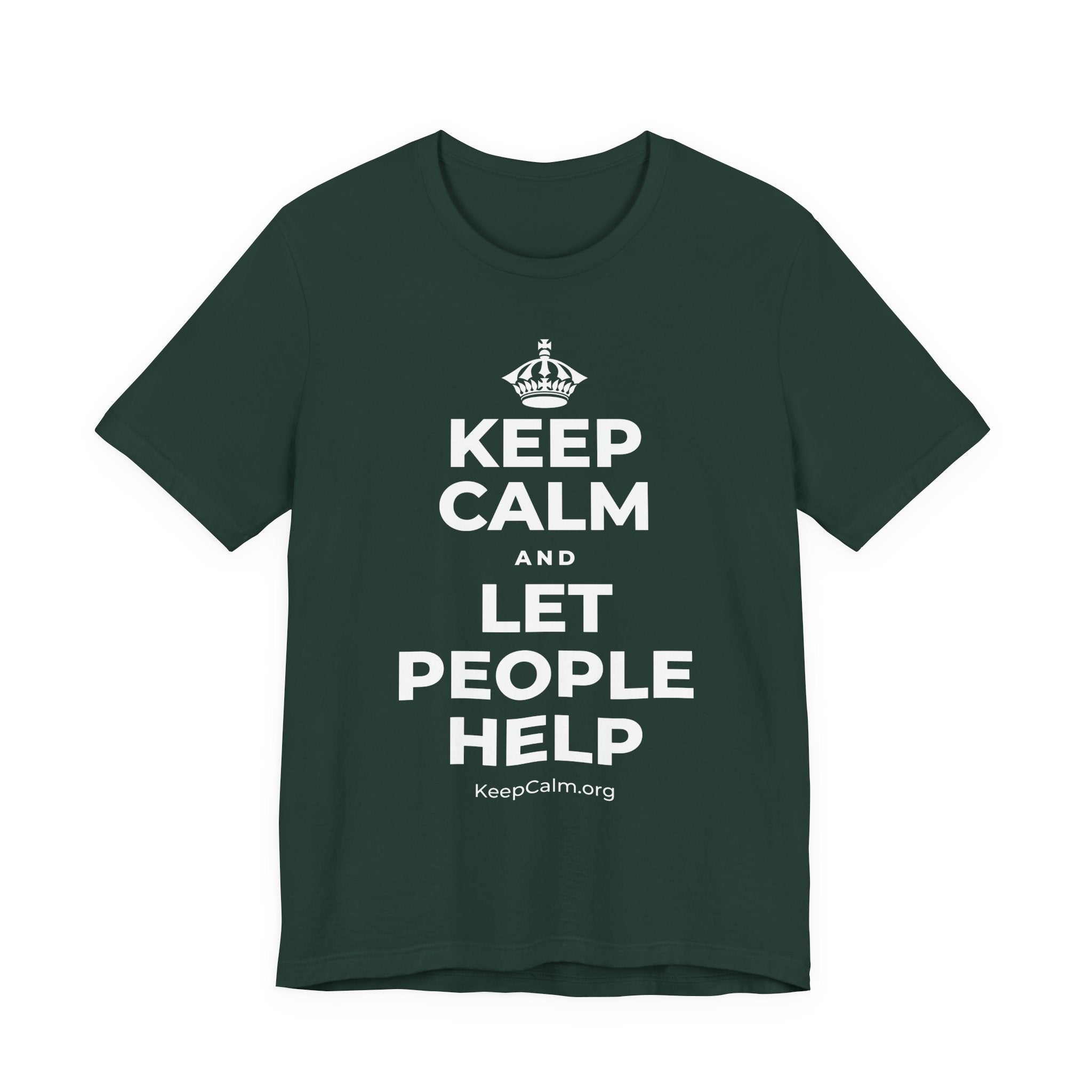 KEEP CALM AND LET PEOPLE HELP T-Shirt (White–Asphalt)