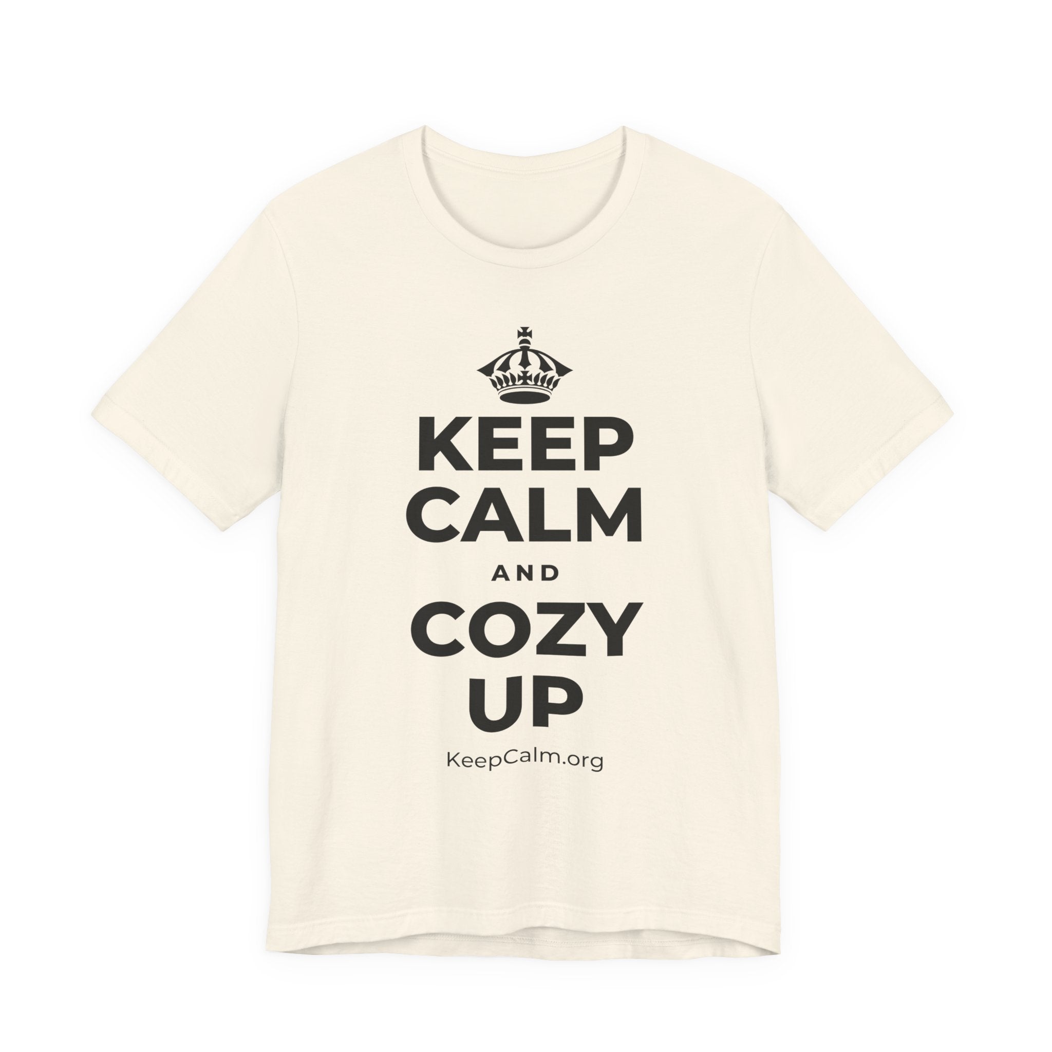 KEEP CALM AND COZY UP T-Shirt (White–Asphalt)