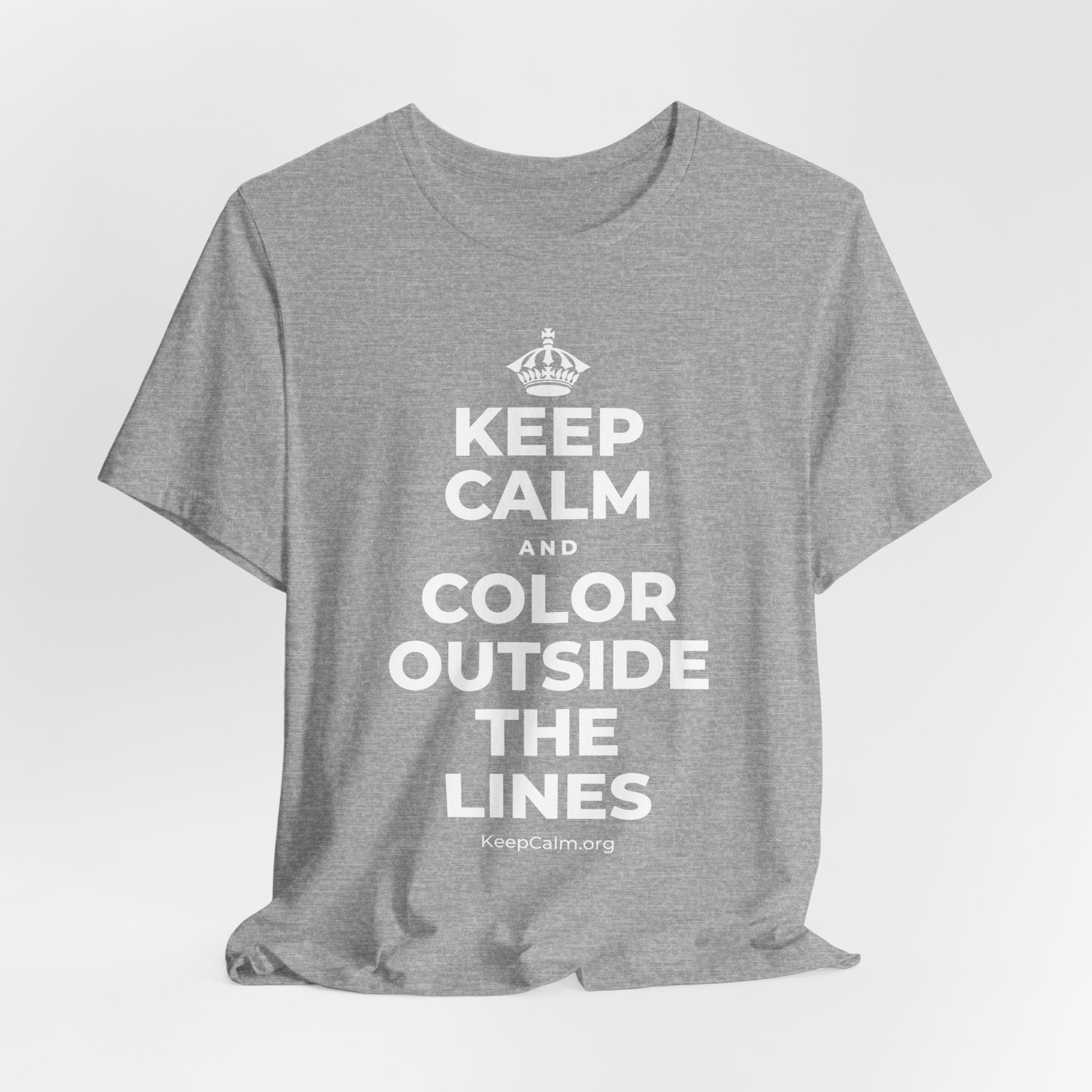 KEEP CALM AND COLOR OUTSIDE THE LINES T-Shirt (White–Asphalt)