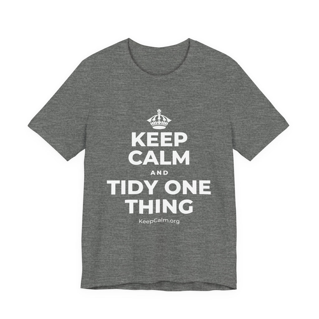 KEEP CALM AND TIDY ONE THING T-Shirt (Baby Blue–Silver)
