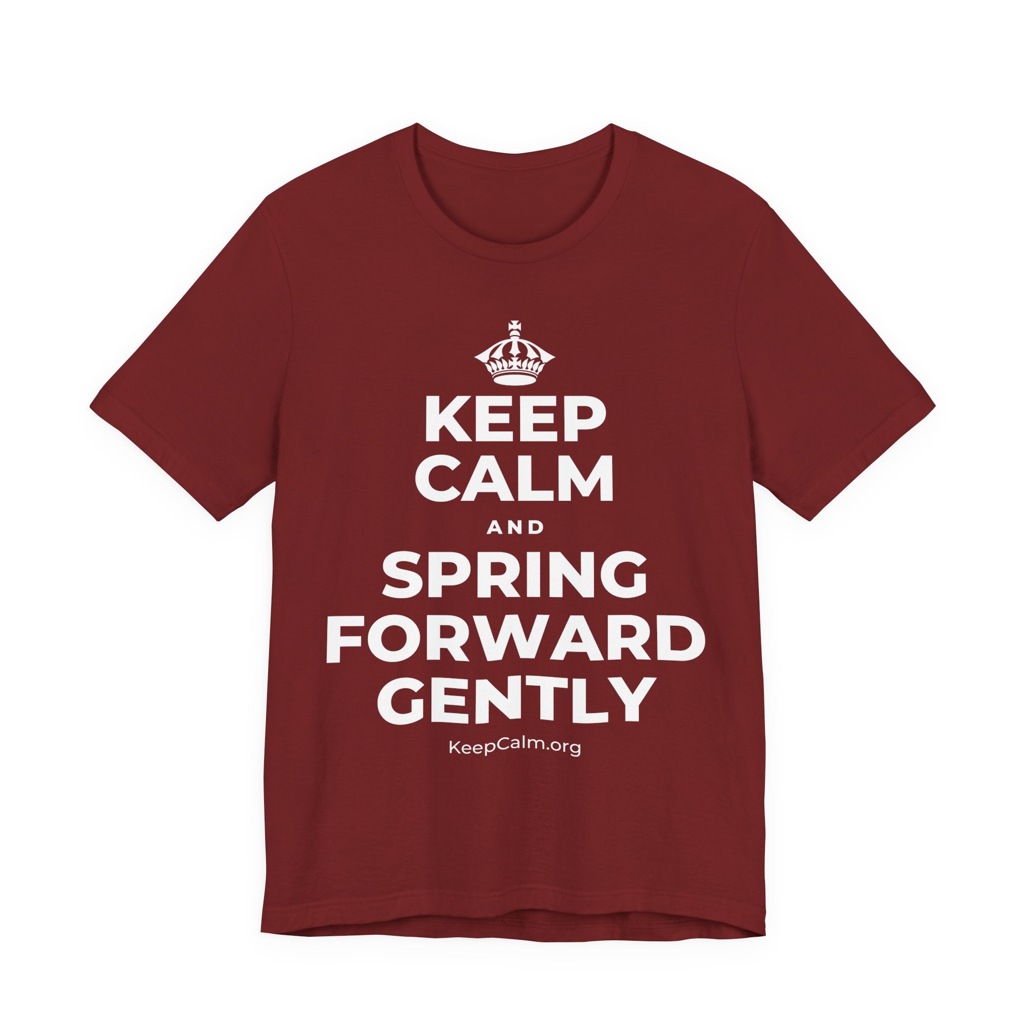 KEEP CALM AND SPRING FORWARD GENTLY T-Shirt (Baby Blue–Silver)