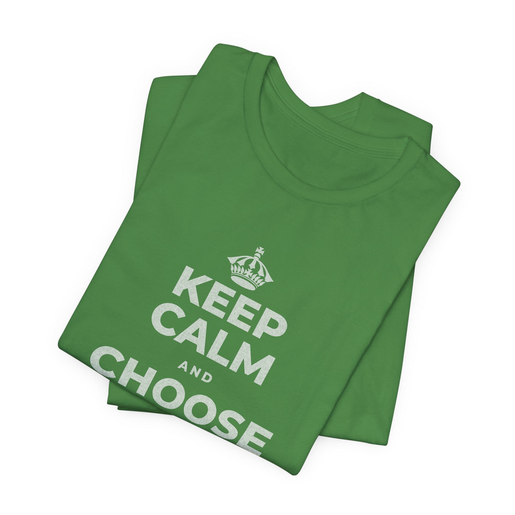 KEEP CALM AND CHOOSE PRESENCE OVER PRESENTS T-Shirt (Baby Blue–Silver)