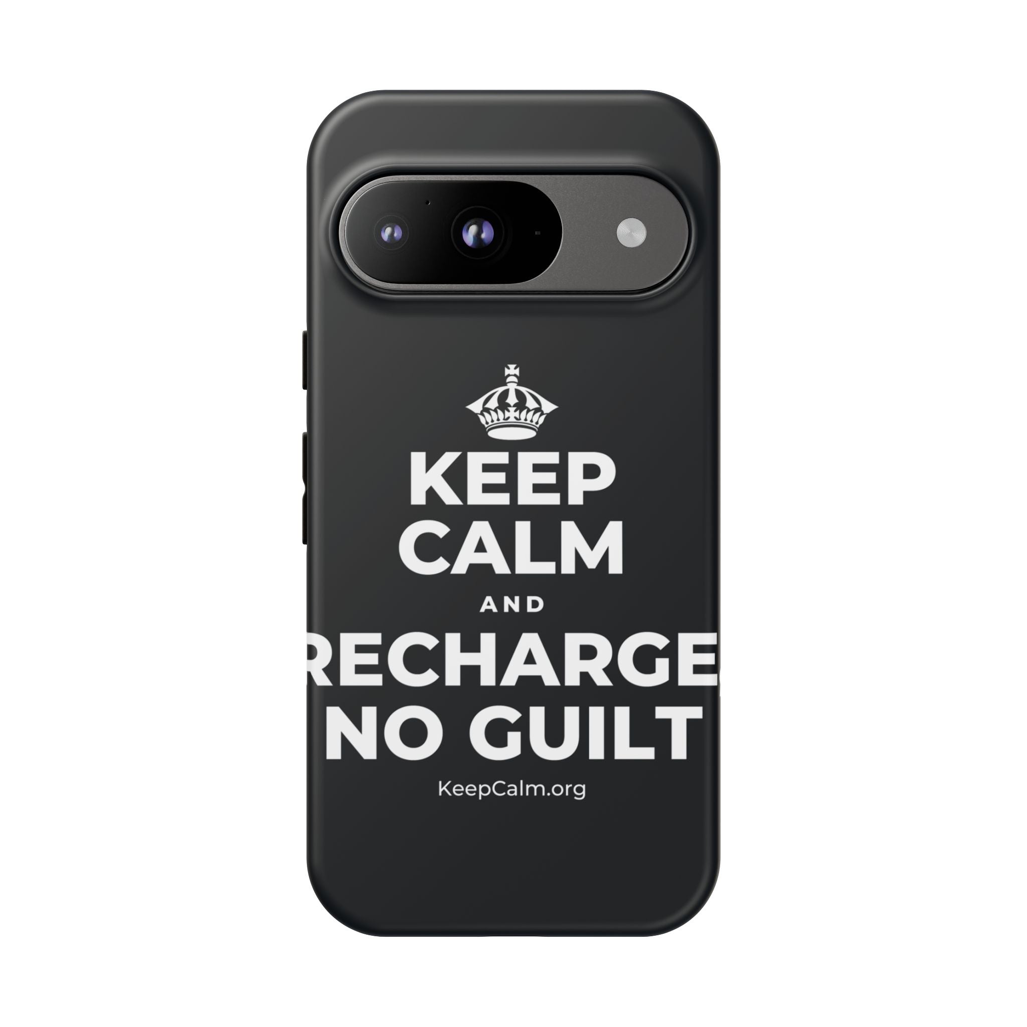 KEEP CALM AND RECHARGE, NO GUILT Phone Case (Dark)