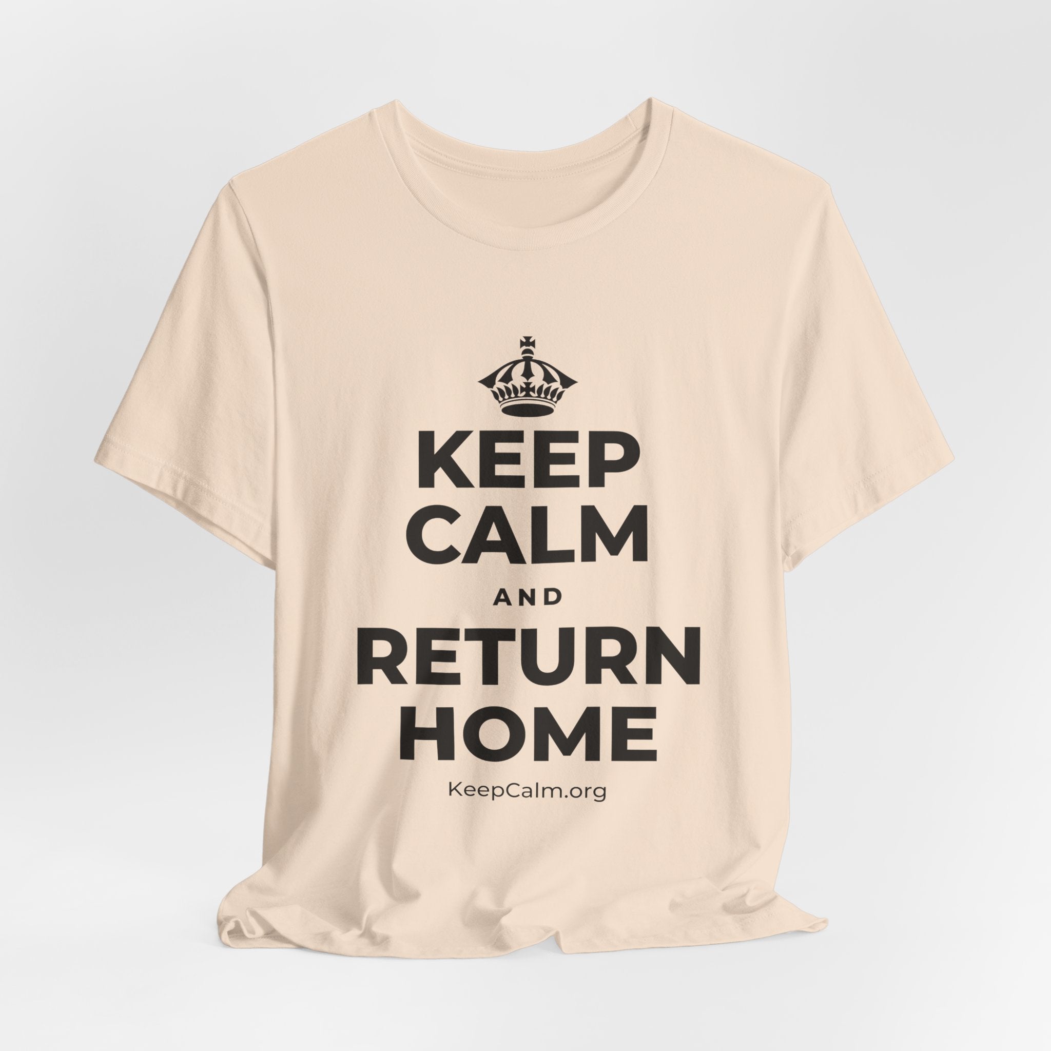 KEEP CALM AND RETURN HOME T-Shirt (Soft Cream–Heather Mauve)