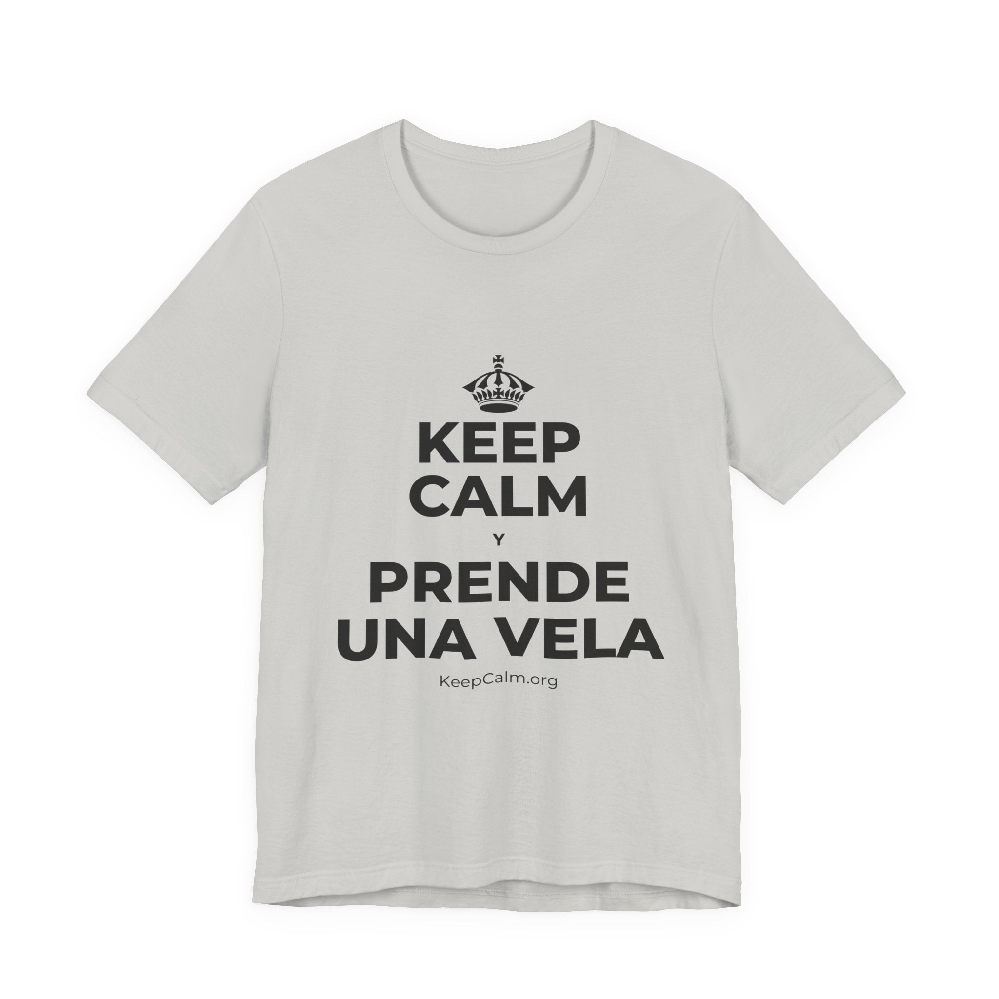 KEEP CALM Y PRENDE UNA VELA T-Shirt (Baby Blue–Silver)