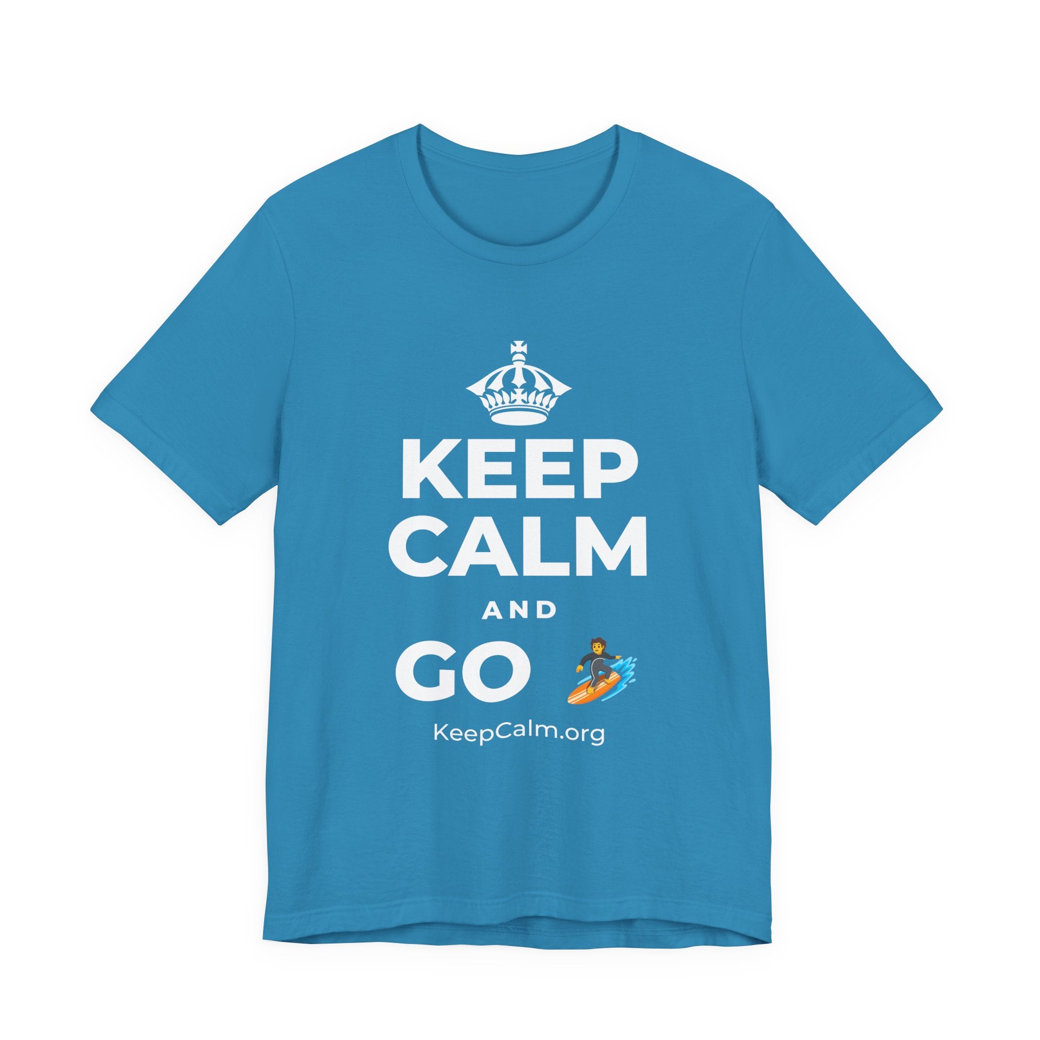 KEEP CALM AND GO 🏄 T-Shirt (White–Asphalt)