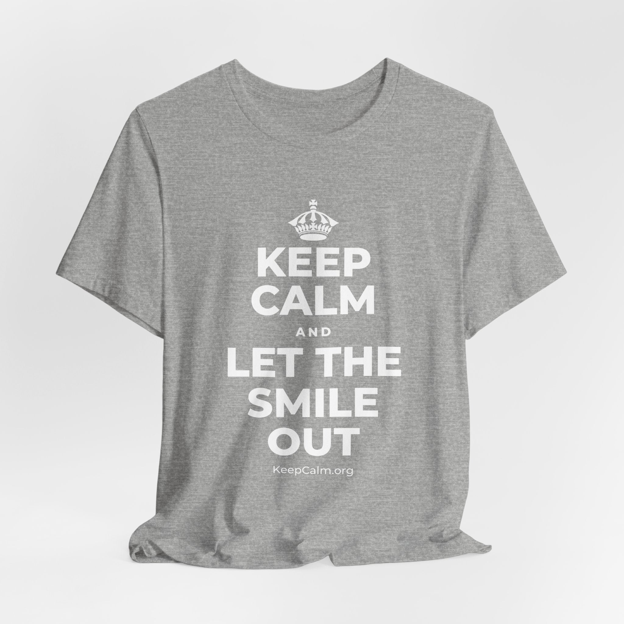 KEEP CALM AND LET THE SMILE OUT T-Shirt (White–Asphalt)