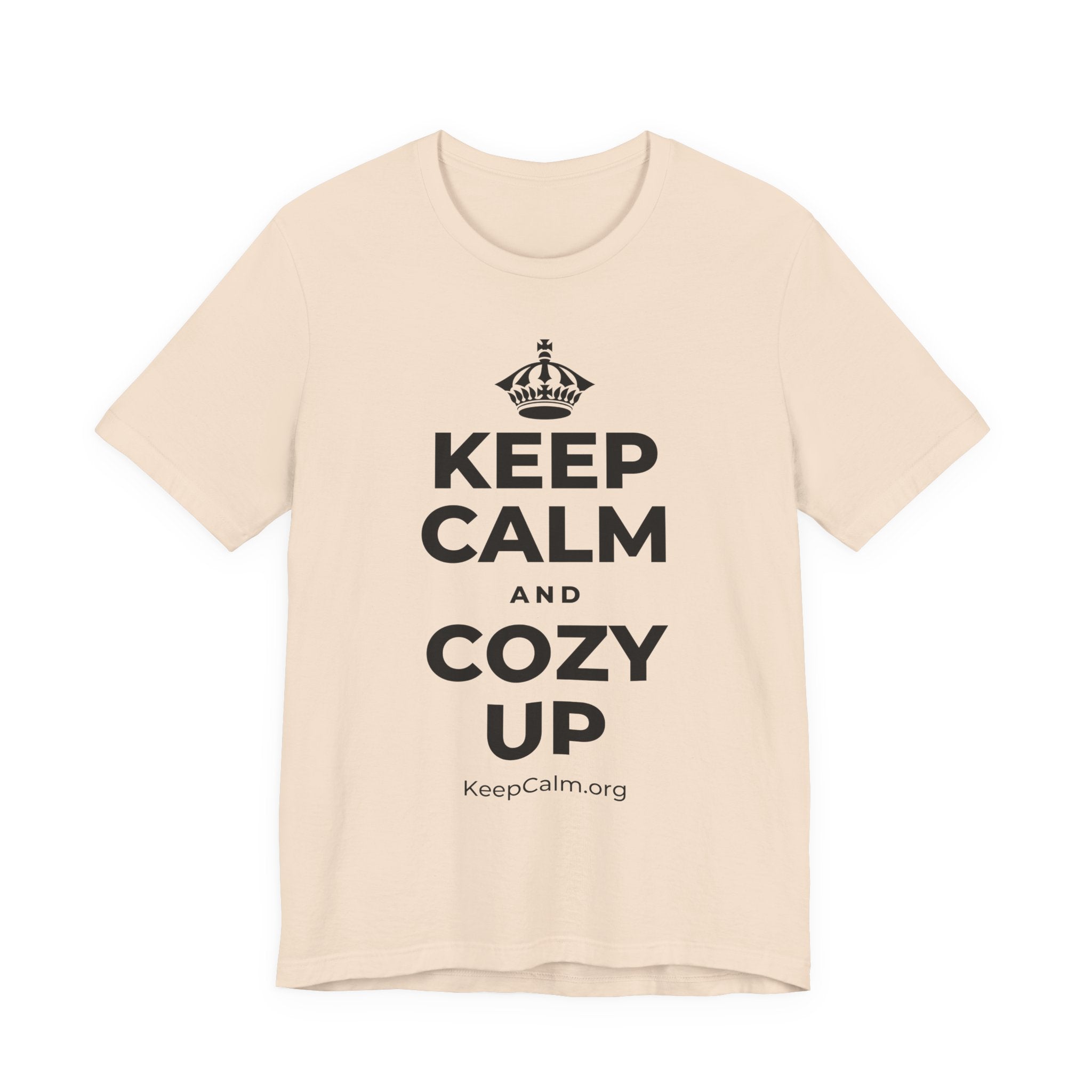 KEEP CALM AND COZY UP T-Shirt (Soft Cream–Heather Mauve)