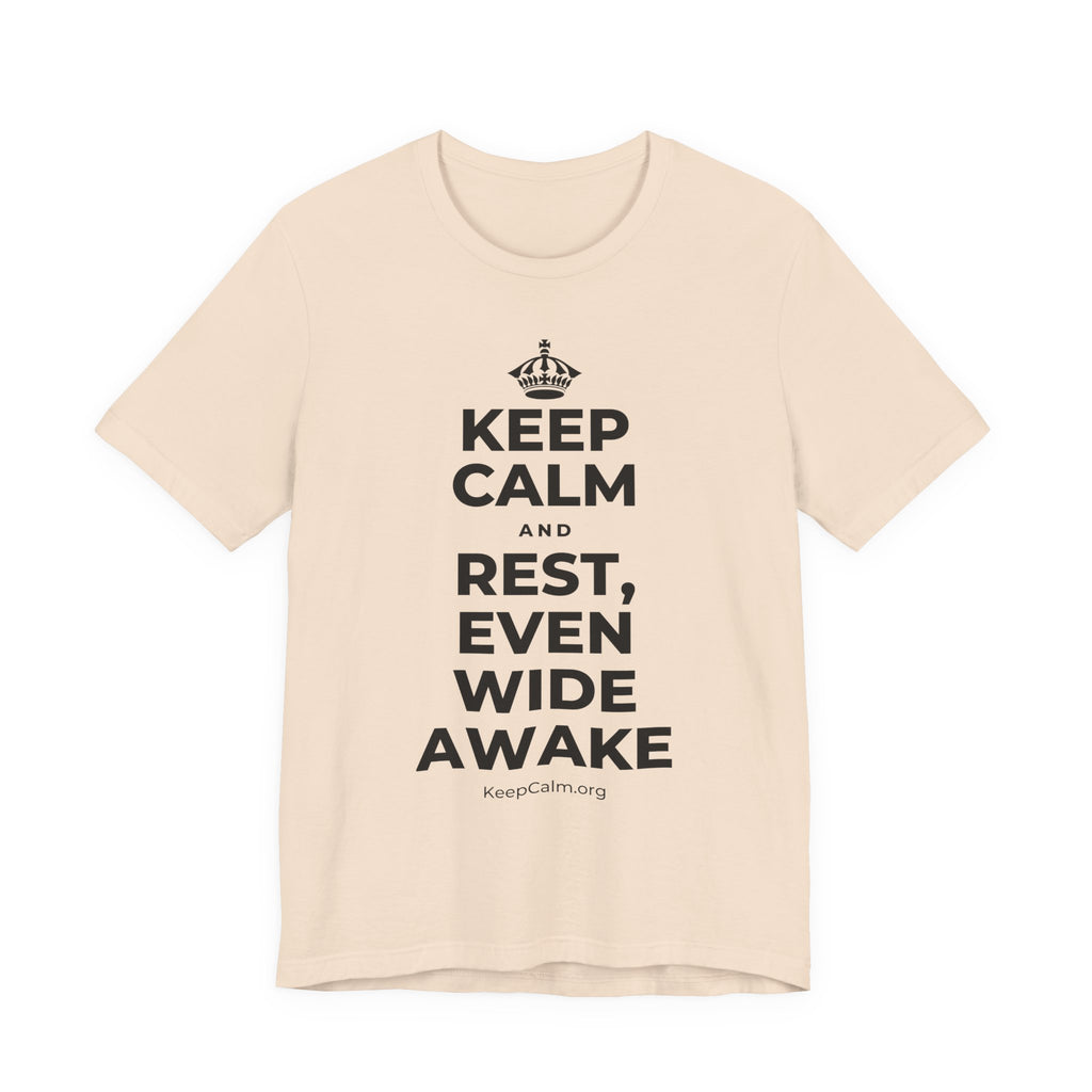 KEEP CALM AND REST, EVEN WIDE AWAKE T-Shirt (Soft Cream–Heather Mauve)
