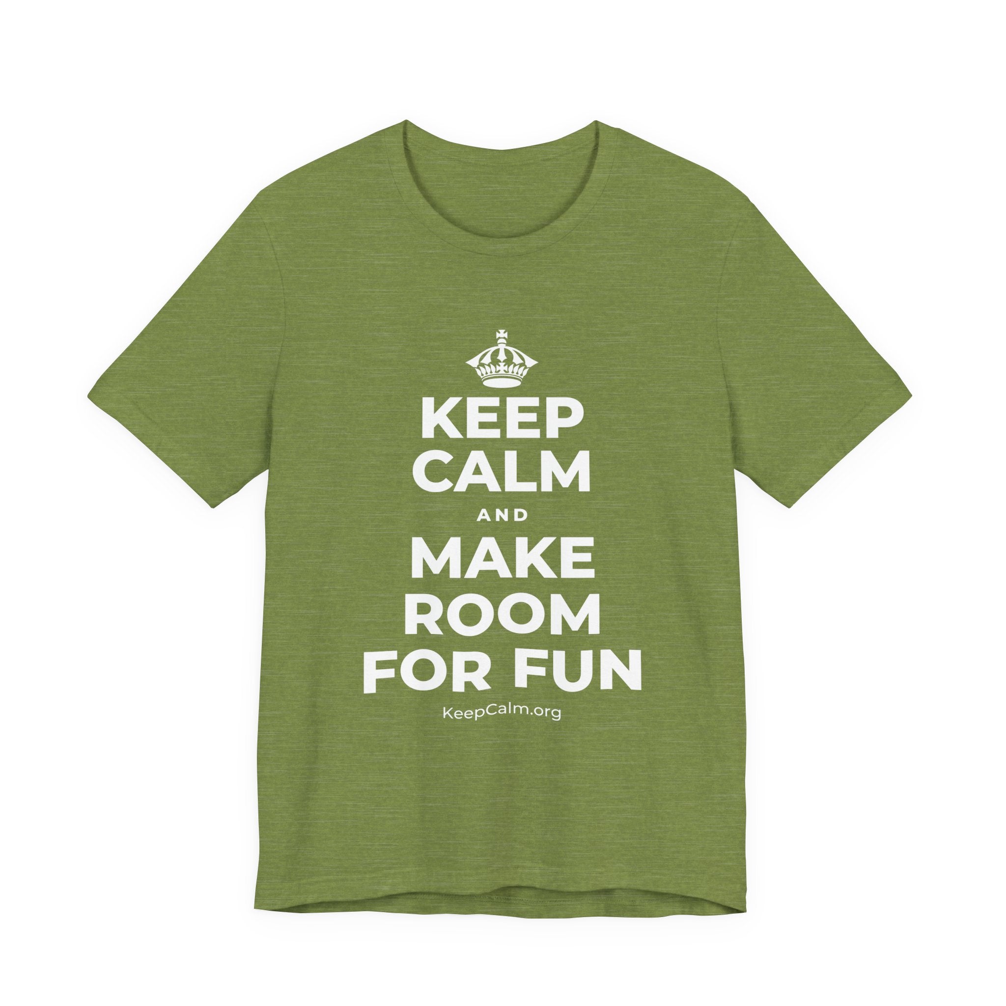 KEEP CALM AND MAKE ROOM FOR FUN T-Shirt (Baby Blue–Silver)
