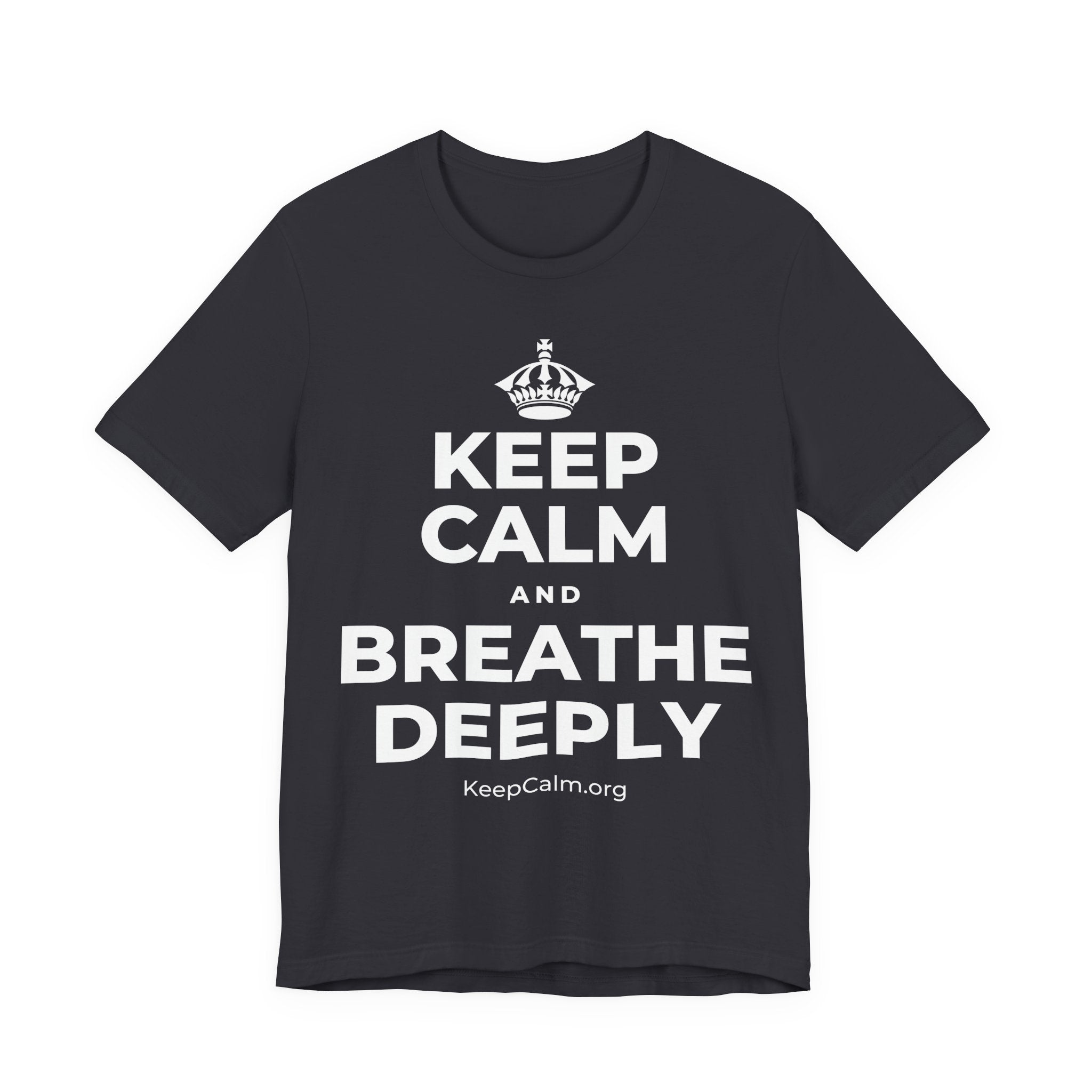 KEEP CALM AND BREATHE DEEPLY T-Shirt (Baby Blue–Silver)