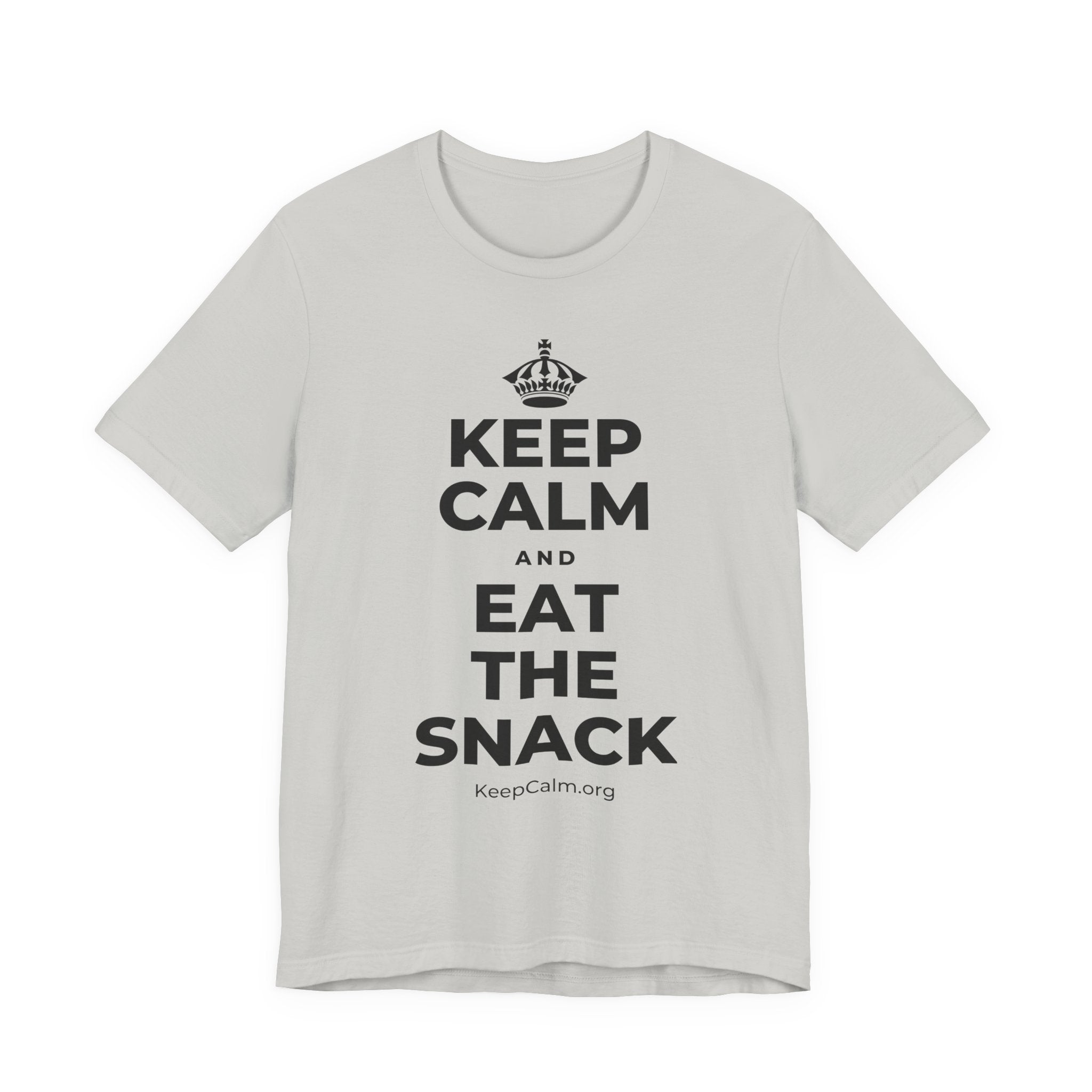 KEEP CALM AND EAT THE SNACK T-Shirt (Baby Blue–Silver)