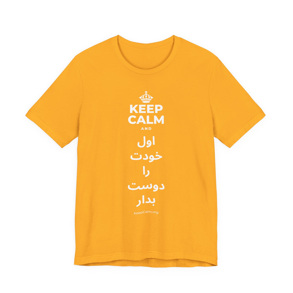 KEEP CALM AND اول خودت را دوست بدار T-Shirt (Baby Blue–Silver)