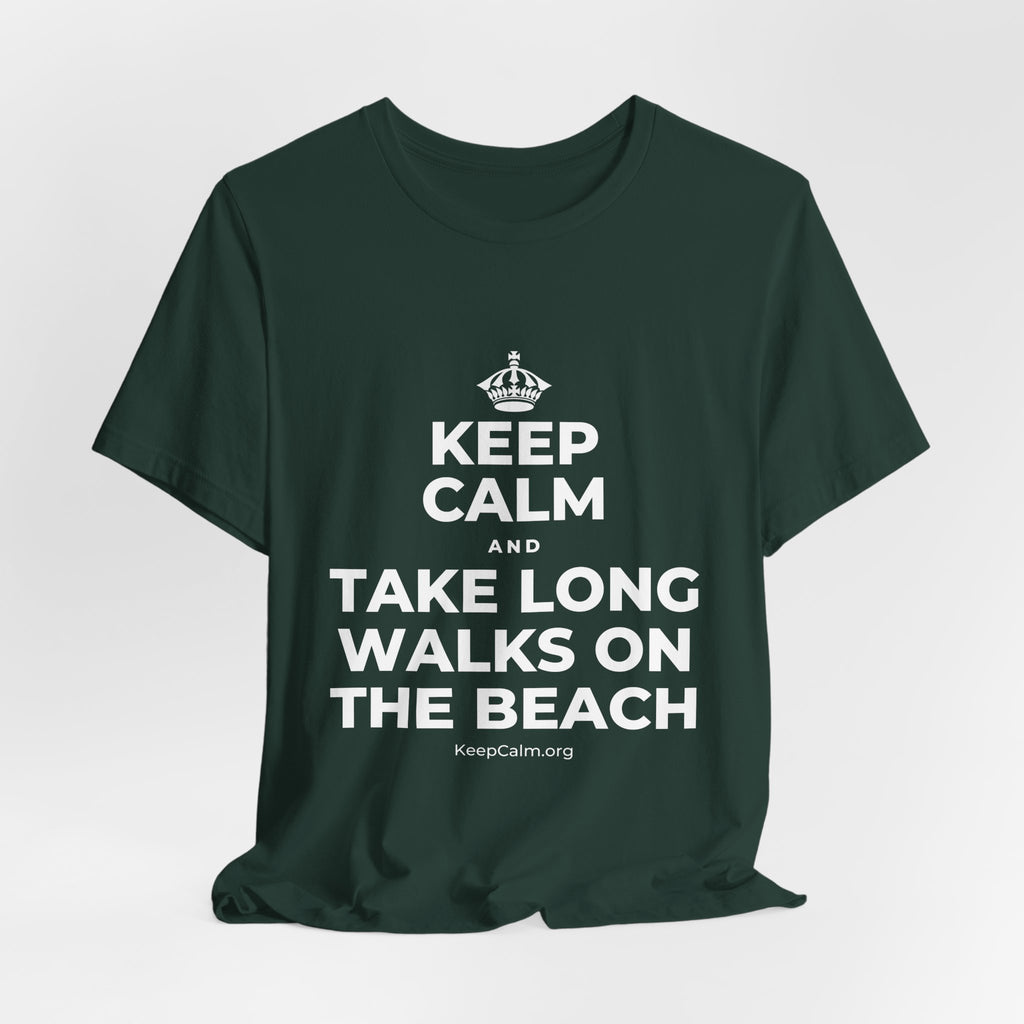 KEEP CALM AND TAKE LONG WALKS ON THE BEACH T-Shirt (White–Asphalt)