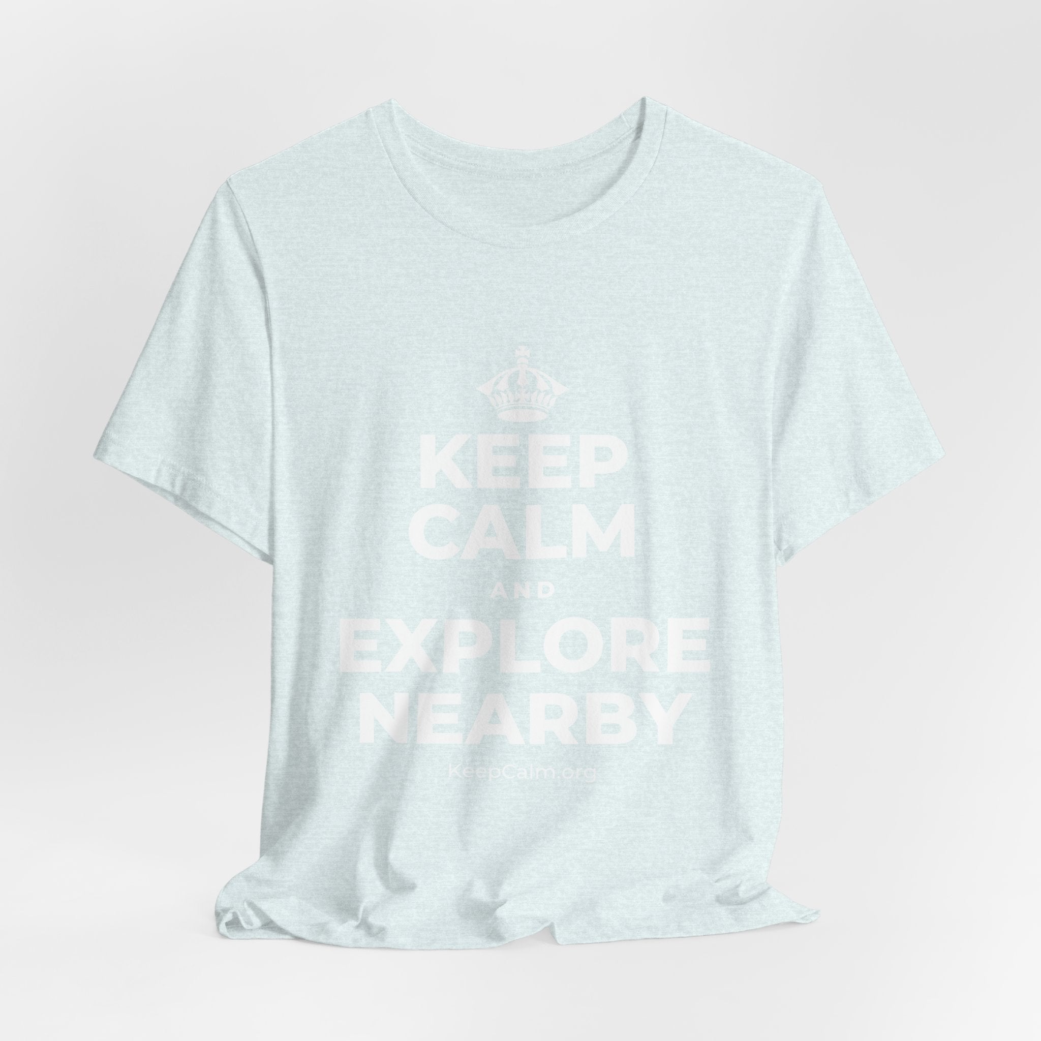 KEEP CALM AND EXPLORE NEARBY T-Shirt (Soft Cream–Heather Mauve)
