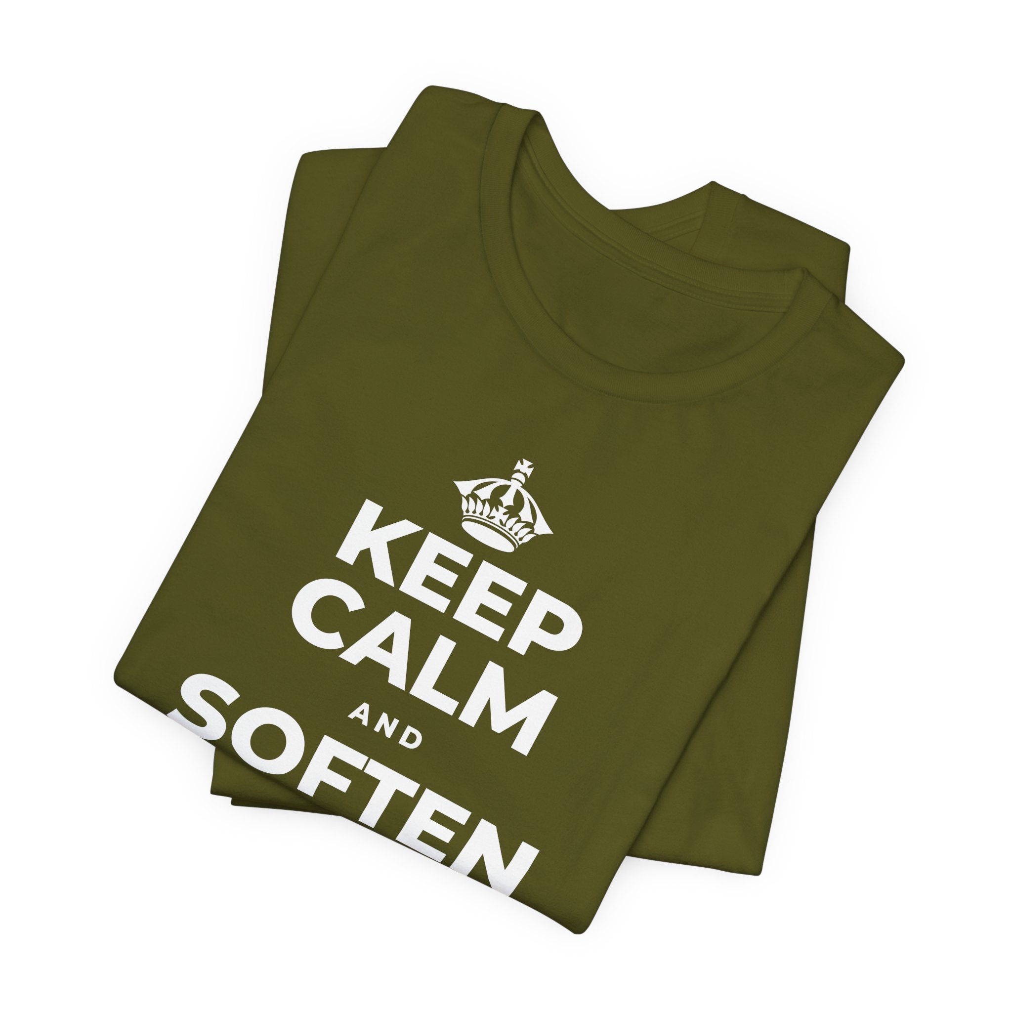 KEEP CALM AND SOFTEN INTO THE PILLOW T-Shirt (Baby Blue–Silver)