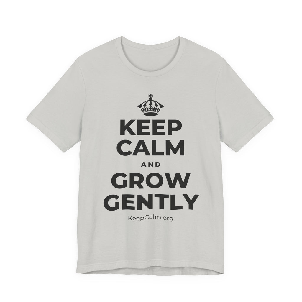 KEEP CALM AND GROW GENTLY T-Shirt (Baby Blue–Silver)