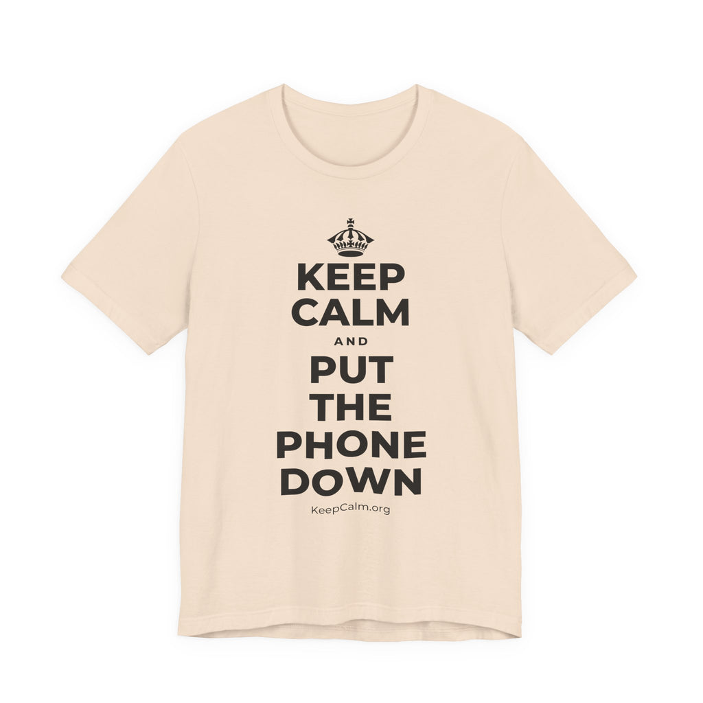 KEEP CALM AND PUT THE PHONE DOWN T-Shirt (Soft Cream–Heather Mauve)