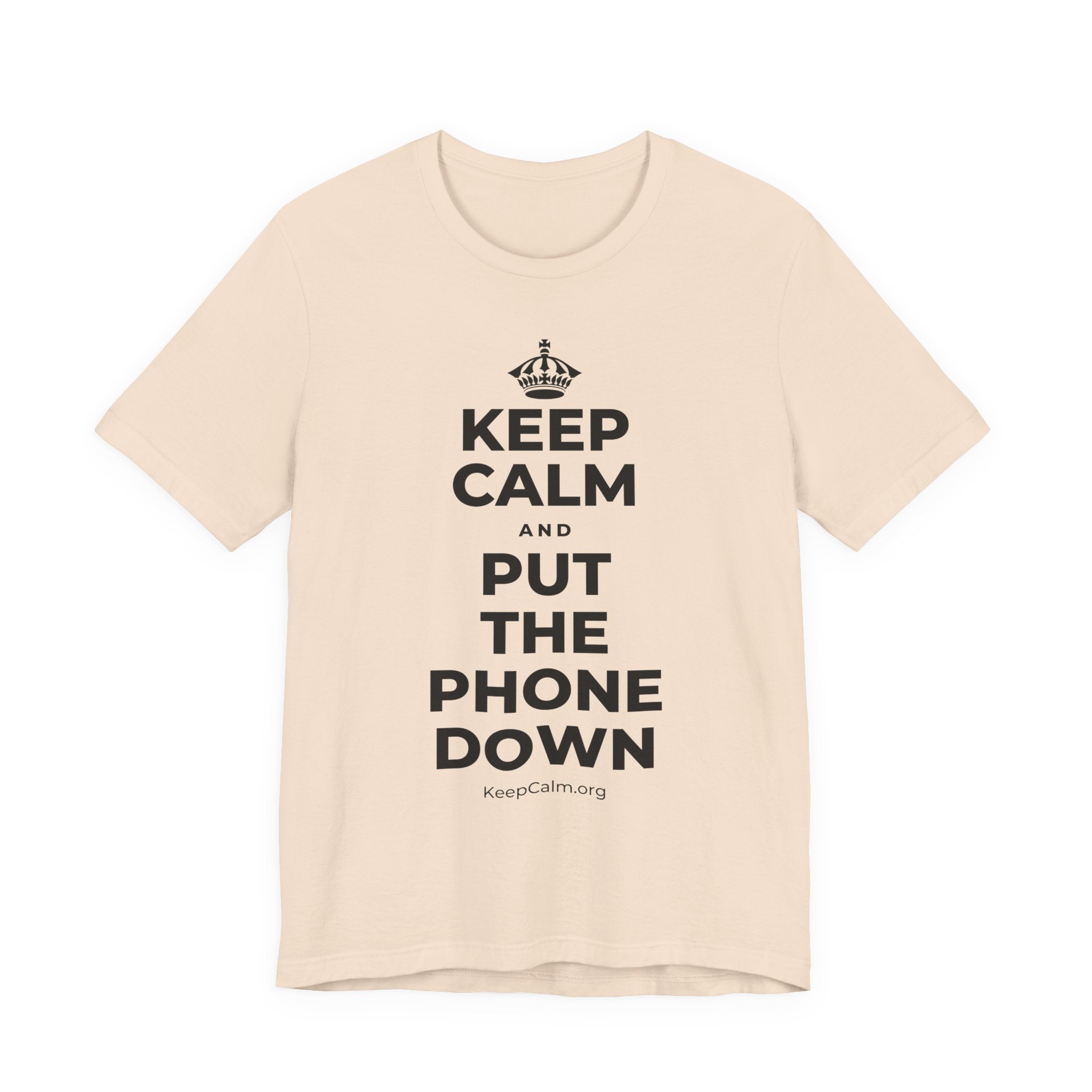 KEEP CALM AND PUT THE PHONE DOWN T-Shirt (Soft Cream–Heather Mauve)