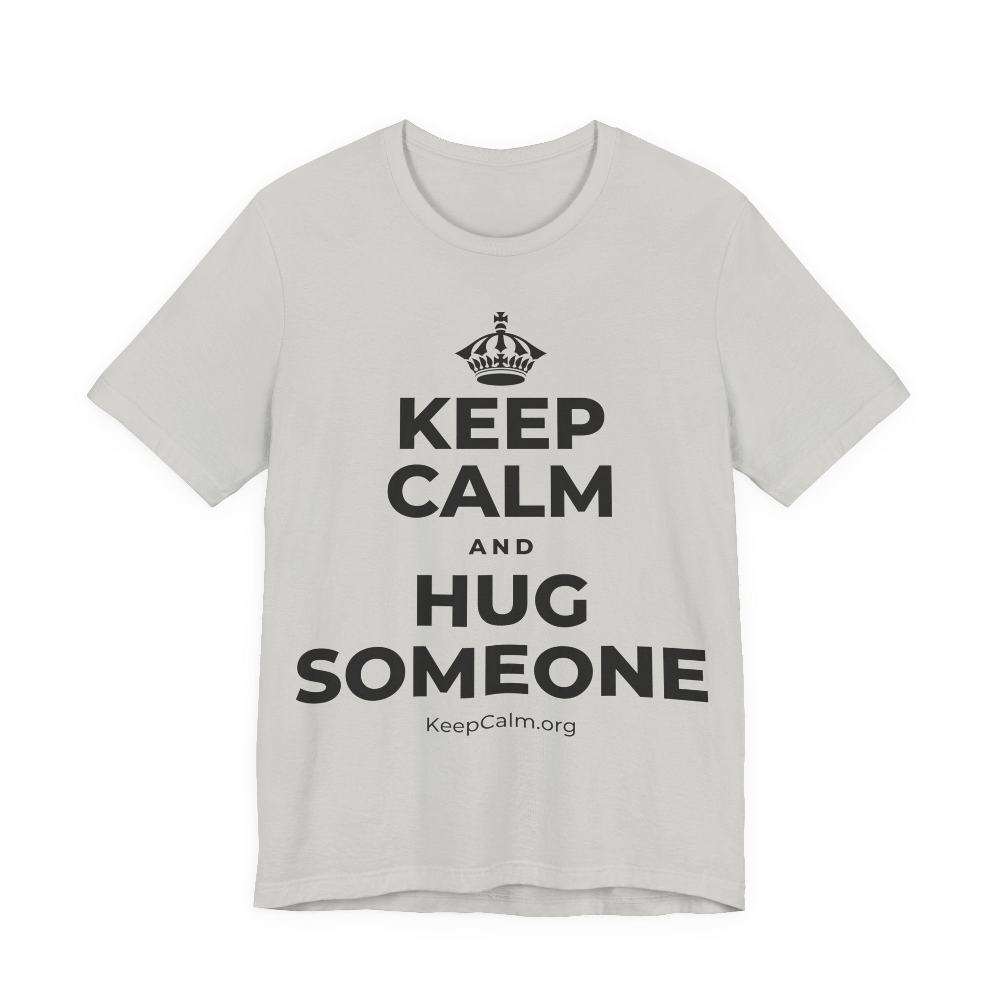 KEEP CALM AND HUG SOMEONE T-Shirt (Baby Blue–Silver)
