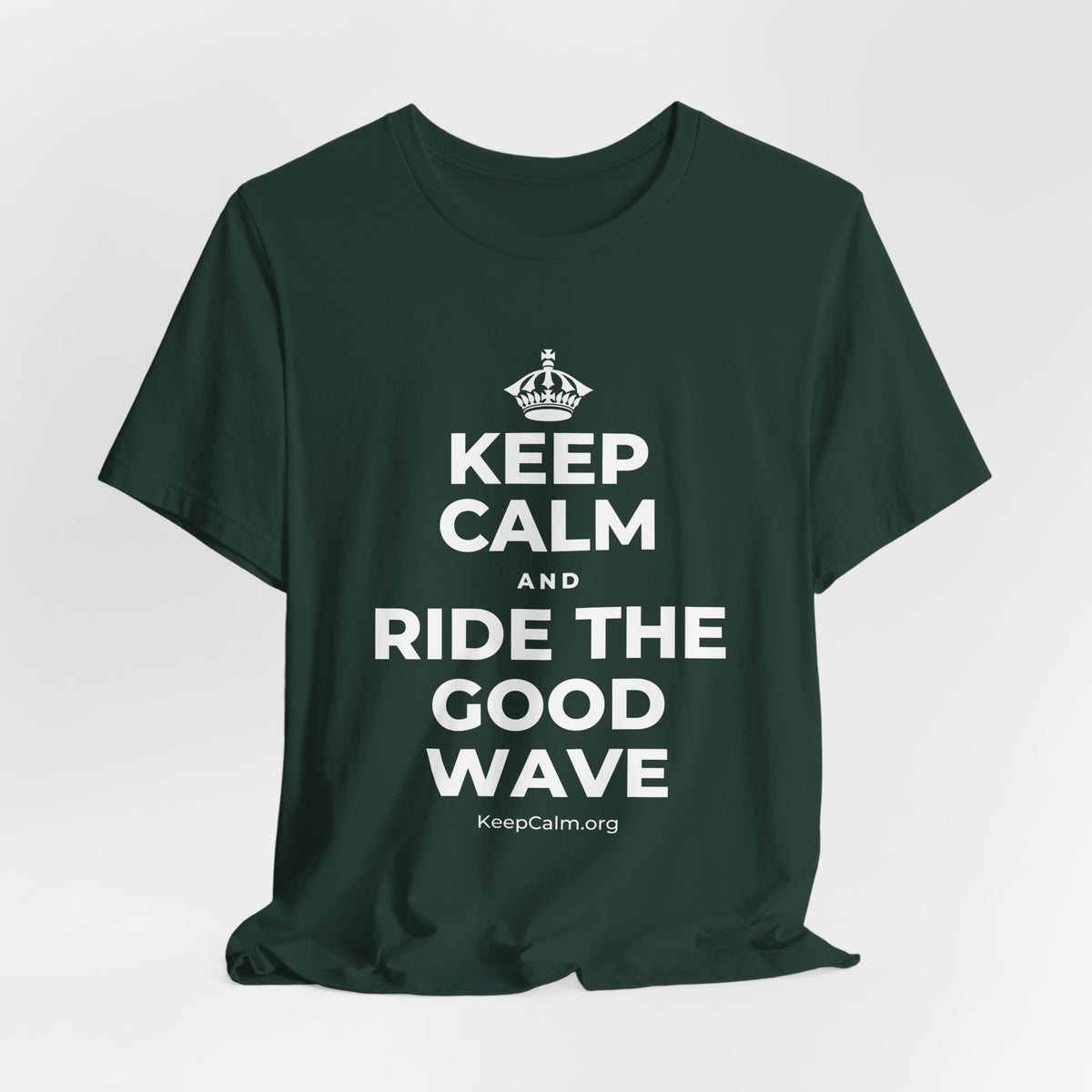 KEEP CALM AND RIDE THE GOOD WAVE T-Shirt (White–Asphalt)