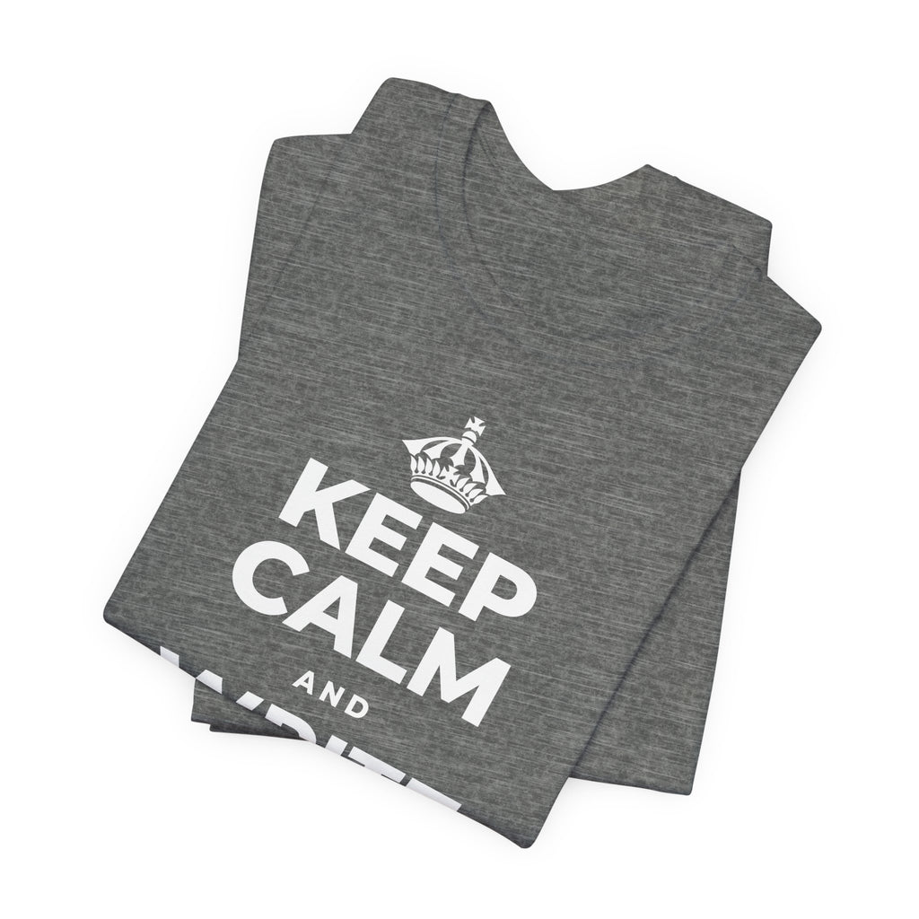 KEEP CALM AND WRITE IT DOWN T-Shirt (Baby Blue–Silver)