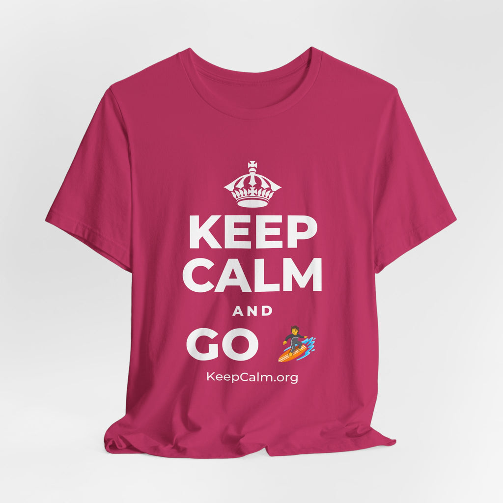 KEEP CALM AND GO 🏄 T-Shirt (Baby Blue–Silver)