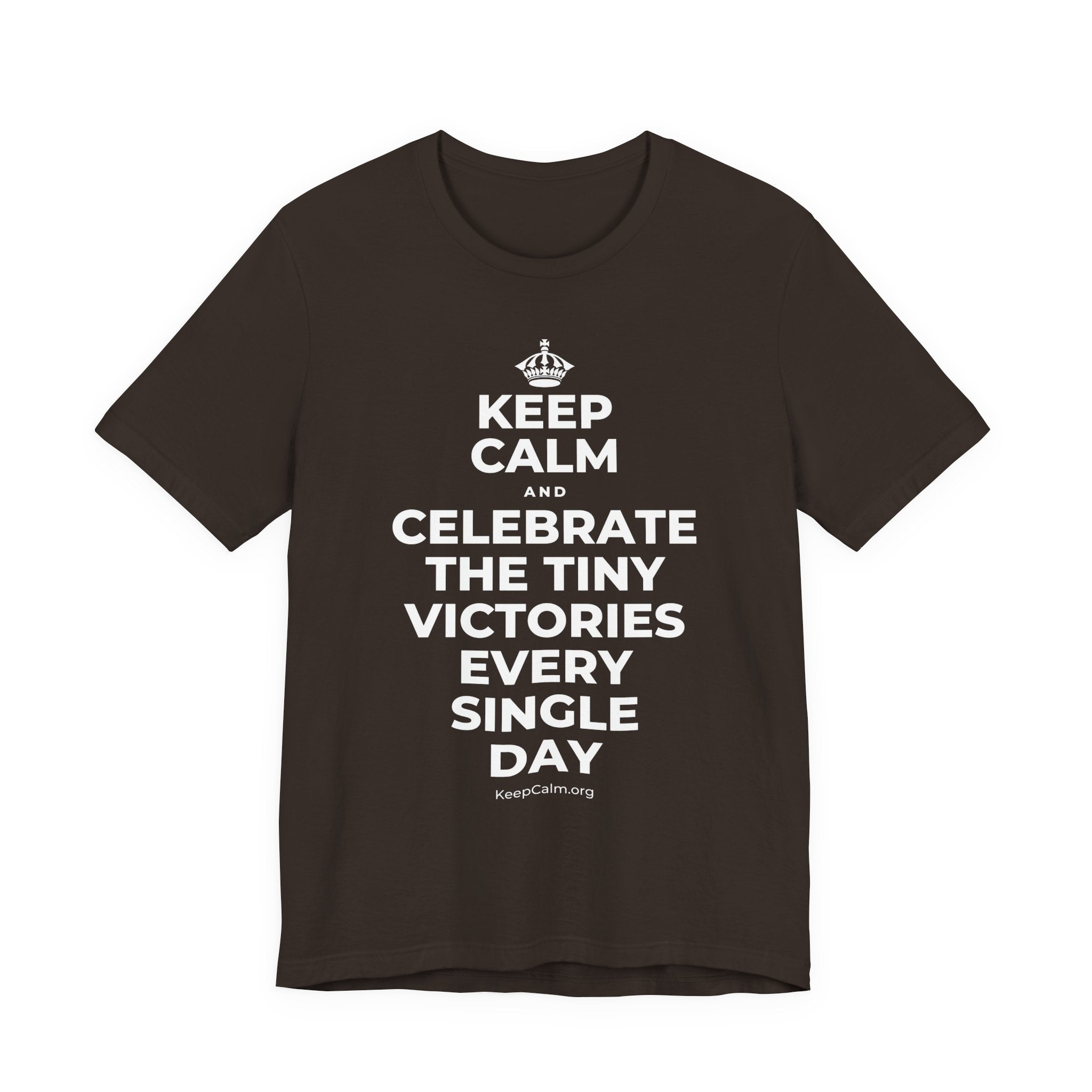 KEEP CALM AND CELEBRATE THE TINY VICTORIES EVERY SINGLE DAY T-Shirt (Soft Cream–Heather Mauve)