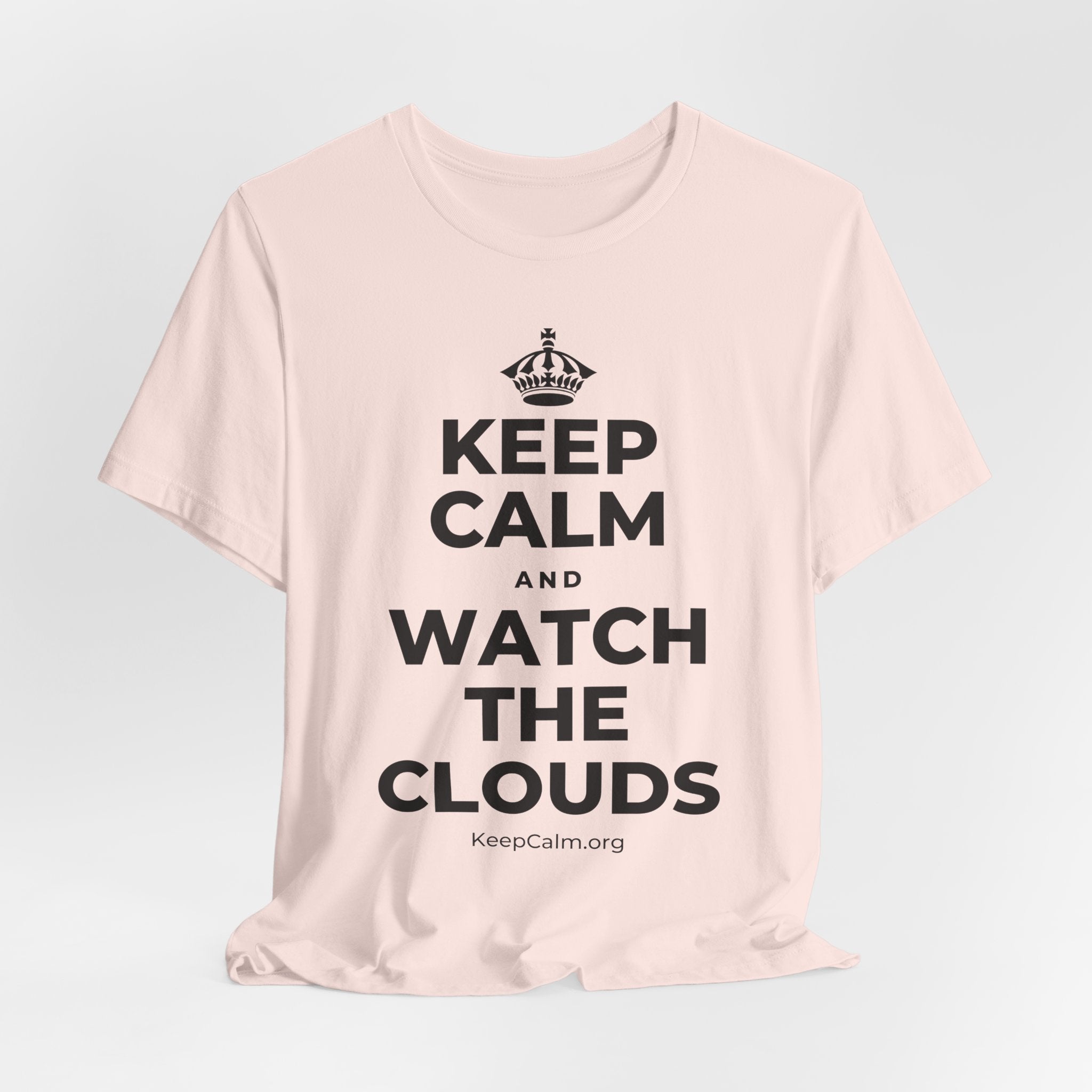 KEEP CALM AND WATCH THE CLOUDS T-Shirt (Soft Cream–Heather Mauve)