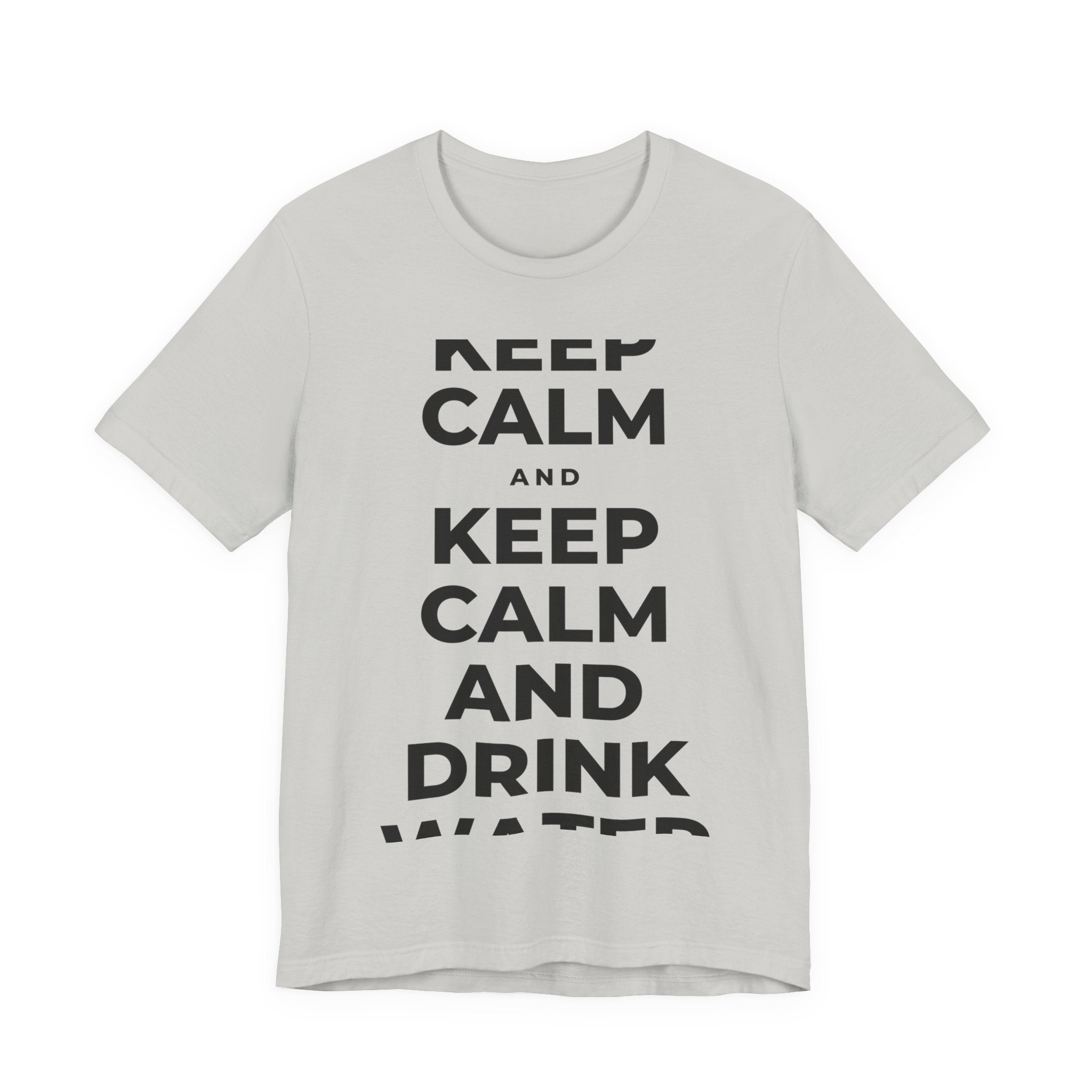 KEEP CALM AND DRINK WATER T-Shirt (Baby Blue–Silver)