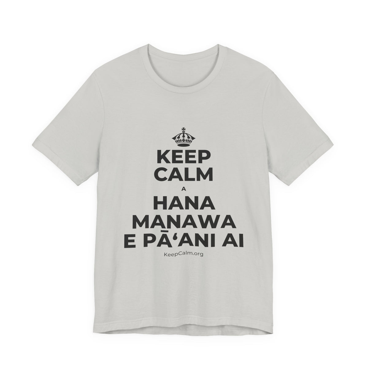 KEEP CALM A HANA MANAWA E PĀʻANI AI T-Shirt (Baby Blue–Silver)
