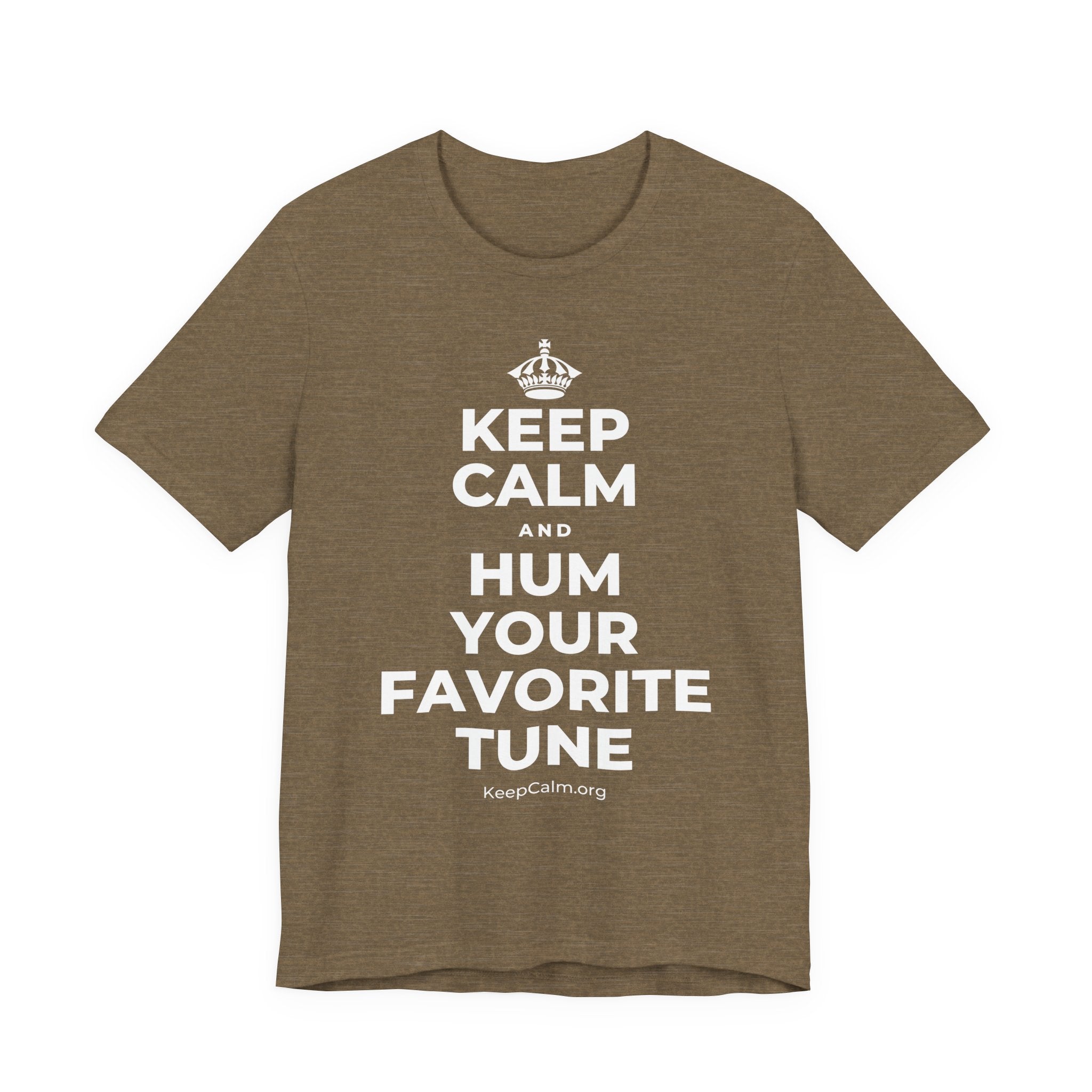 KEEP CALM AND HUM YOUR FAVORITE TUNE T-Shirt (Soft Cream–Heather Mauve)