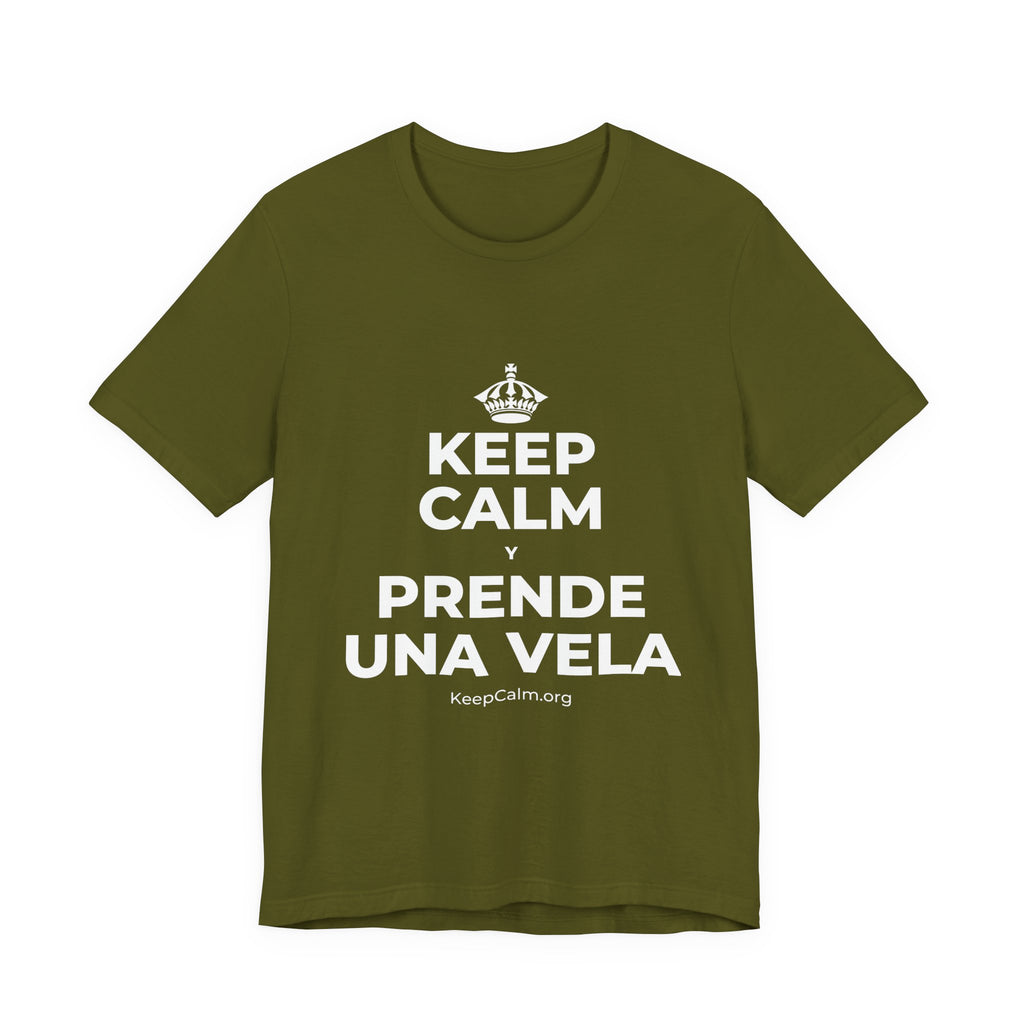 KEEP CALM Y PRENDE UNA VELA T-Shirt (Baby Blue–Silver)