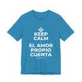 KEEP CALM Y EL AMOR PROPIO CUENTA T-Shirt (White–Asphalt)