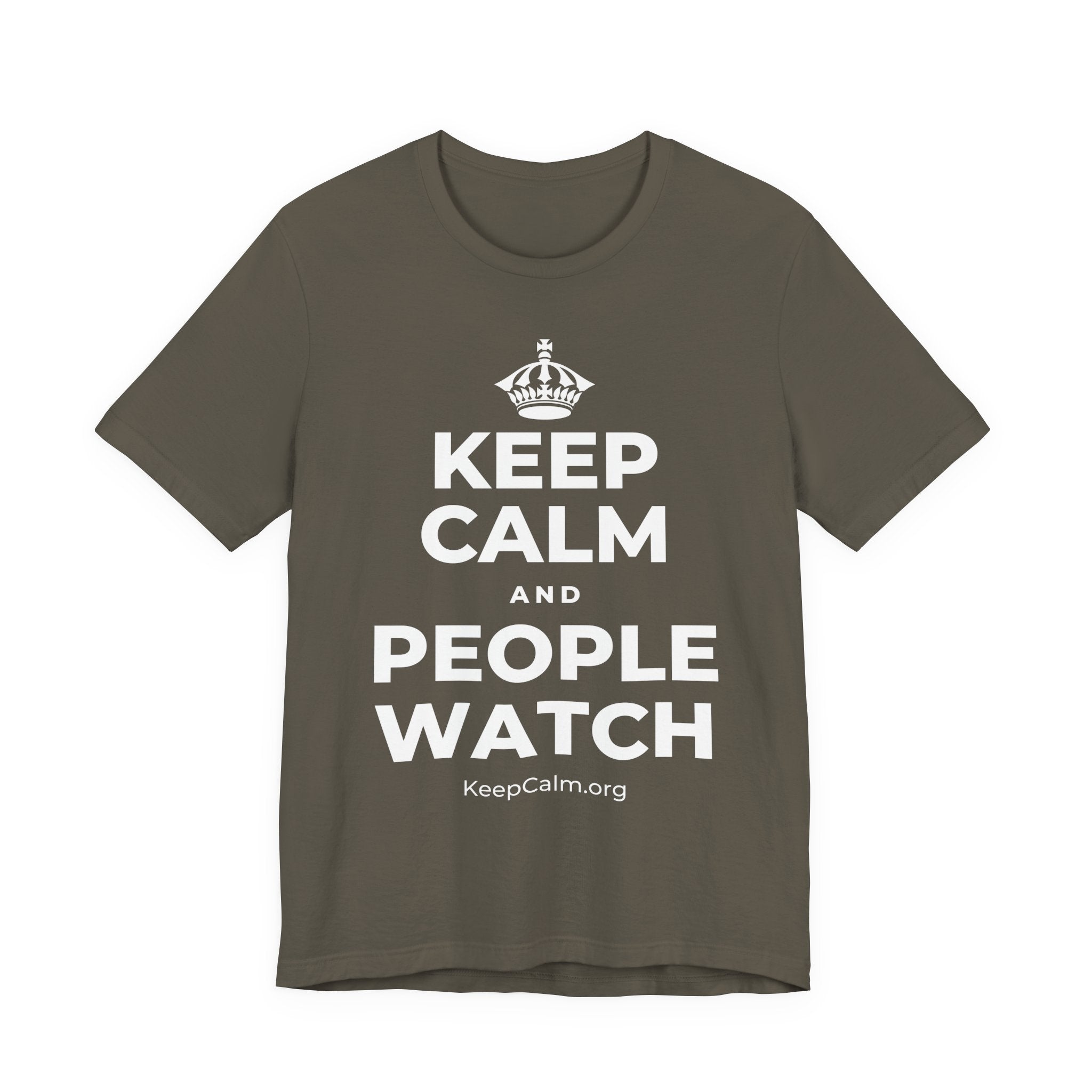 KEEP CALM AND PEOPLE WATCH T-Shirt (White–Asphalt)