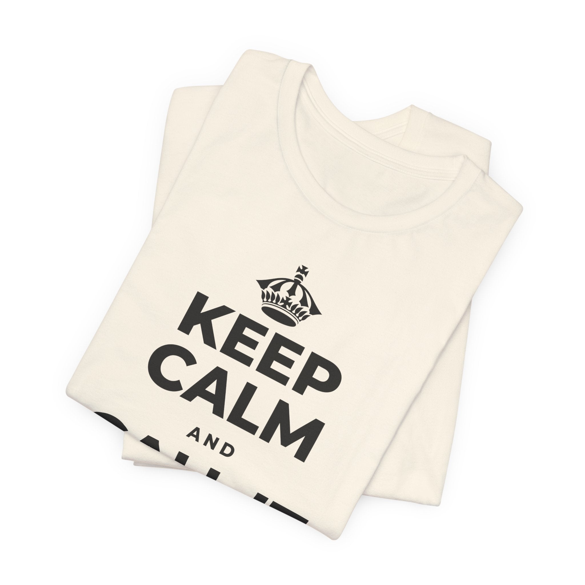KEEP CALM AND CALL IT A DAY, KINDLY T-Shirt (White–Asphalt)