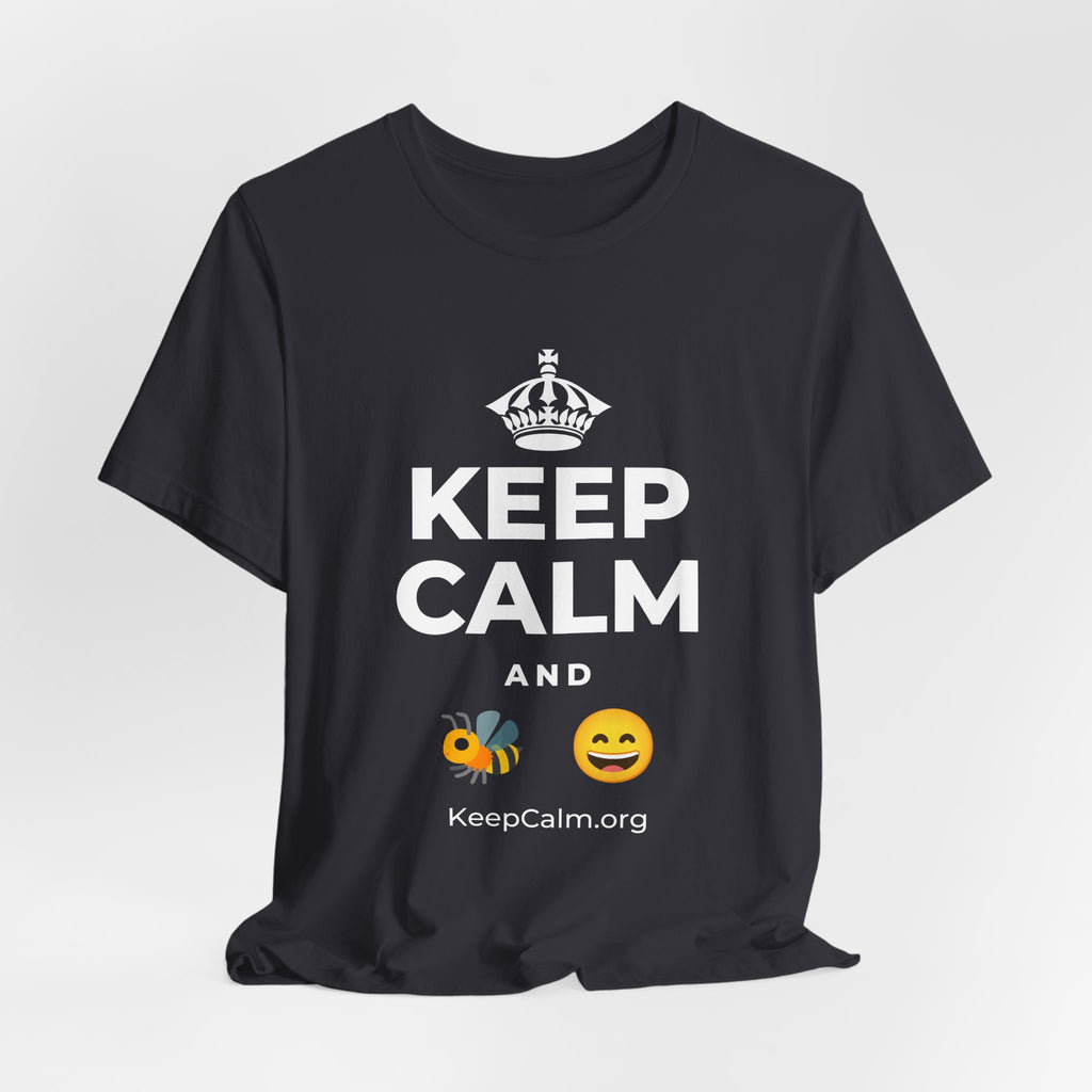 KEEP CALM AND 🐝 😄 T-Shirt (Baby Blue–Silver)