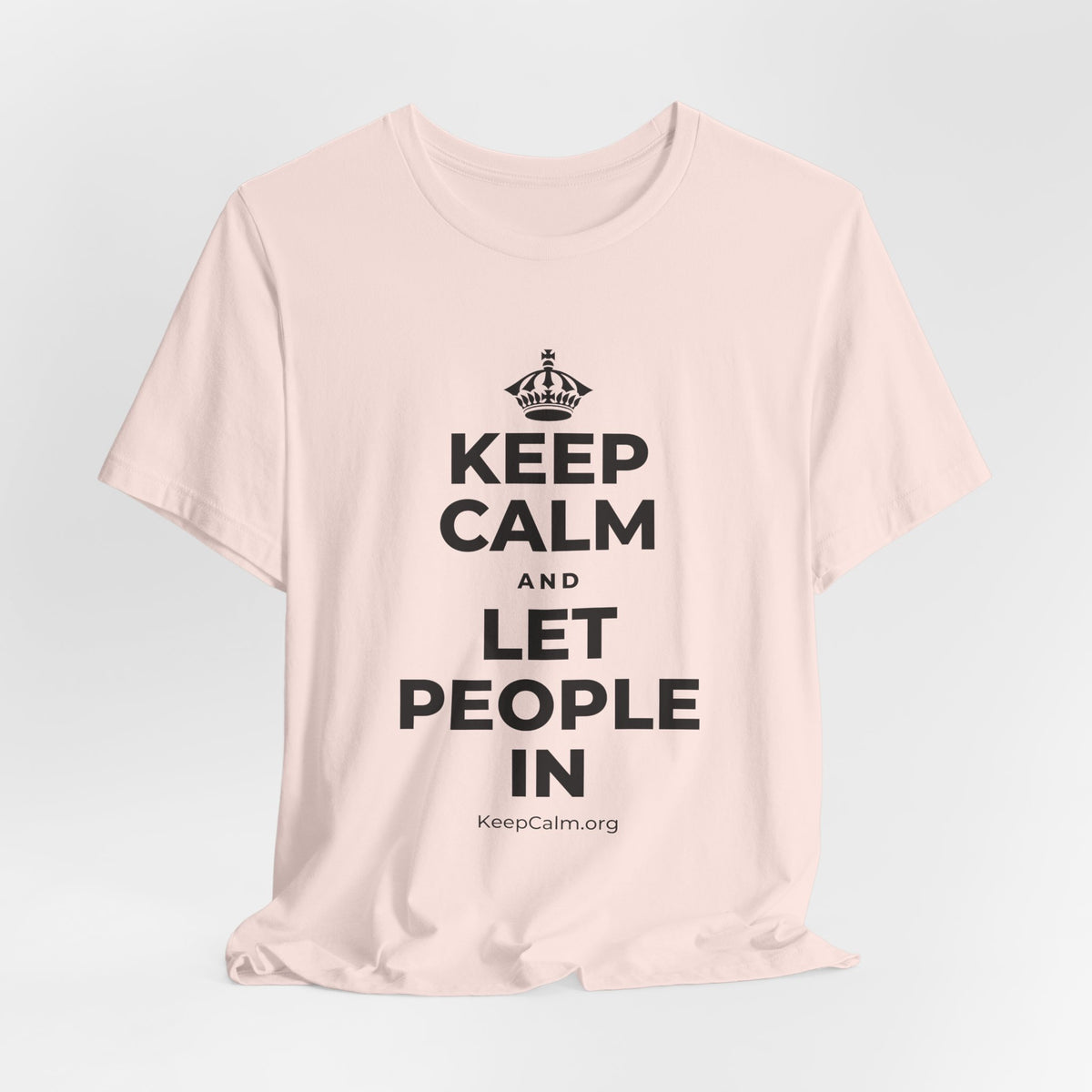 KEEP CALM AND LET PEOPLE IN T-Shirt (Soft Cream–Heather Mauve)