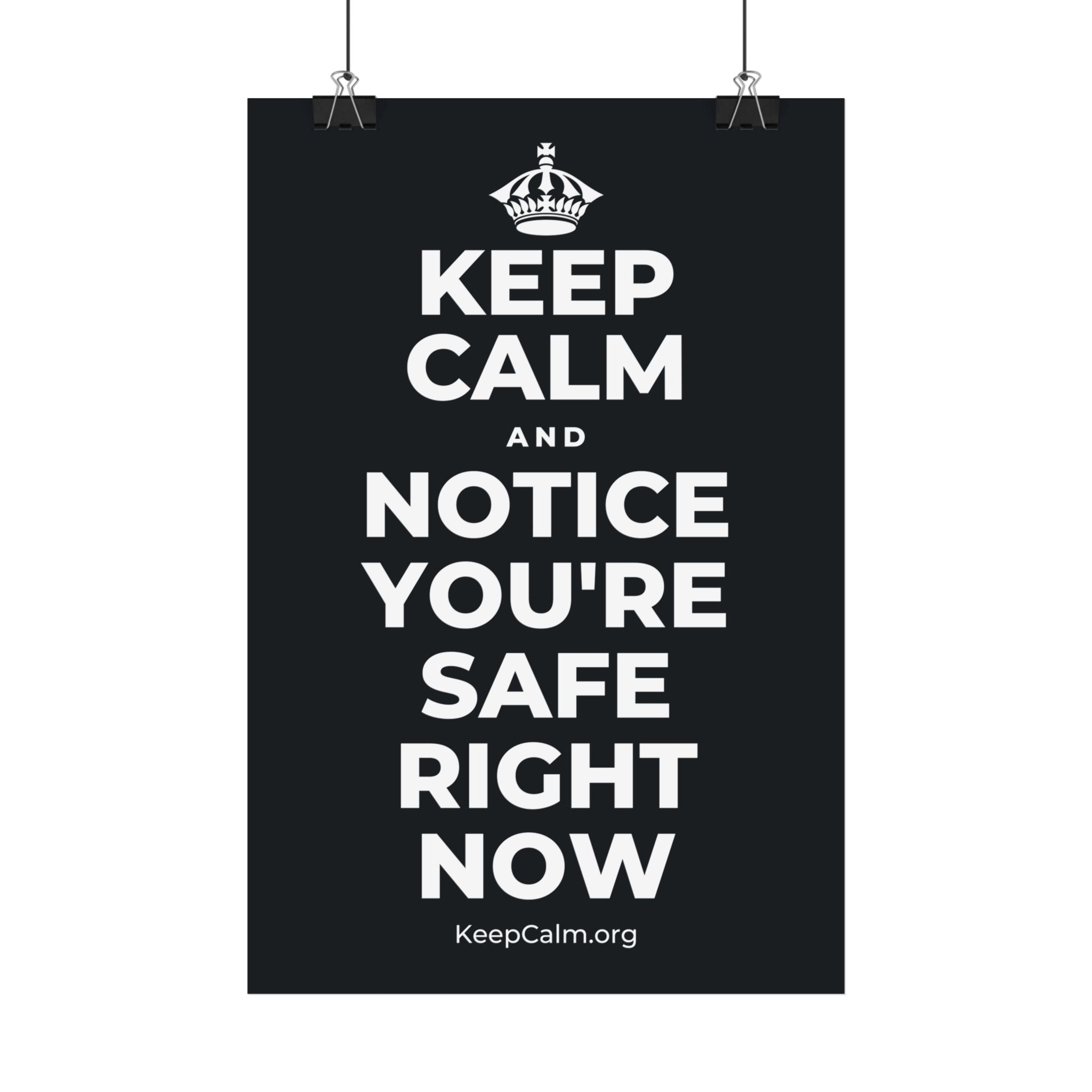 KEEP CALM AND NOTICE YOU'RE SAFE RIGHT NOW Satin Poster (Dark)